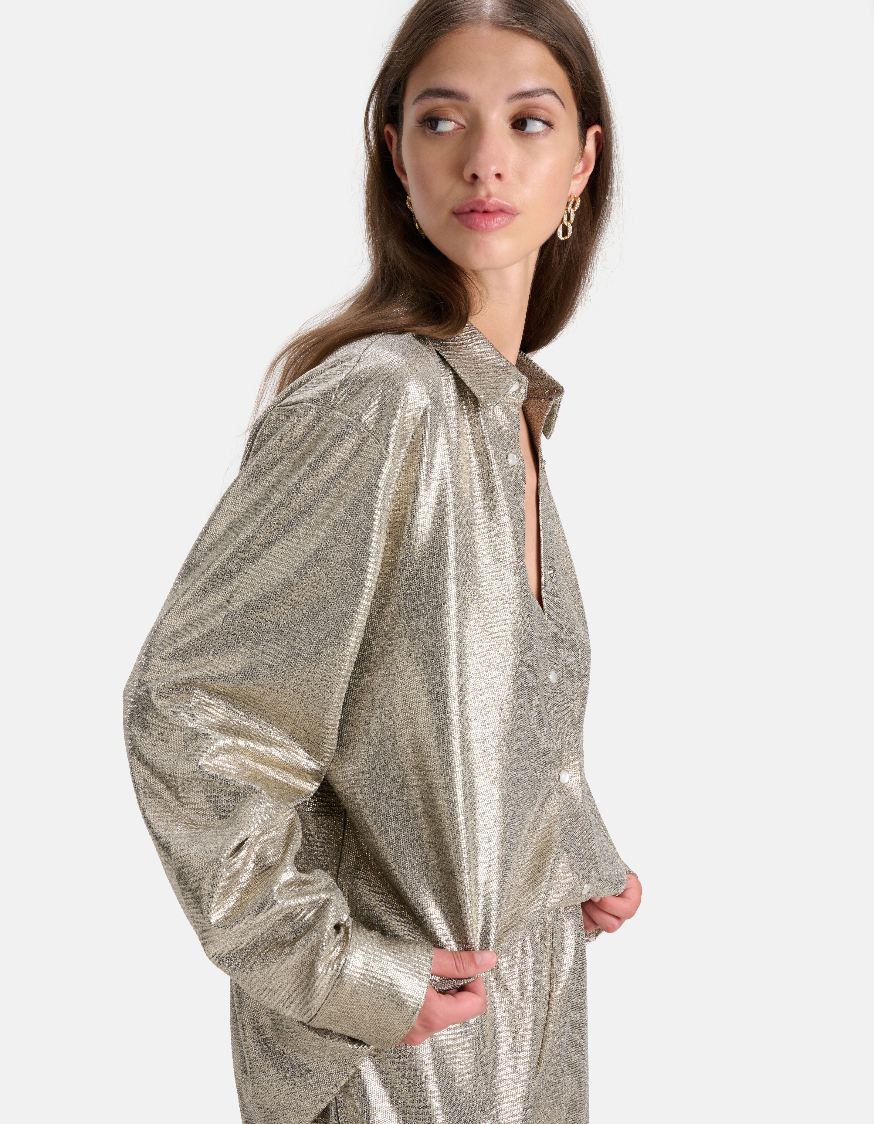 Socialistisch Beg Oh jee Oversized Coated Blouse Zilver | Shoeby