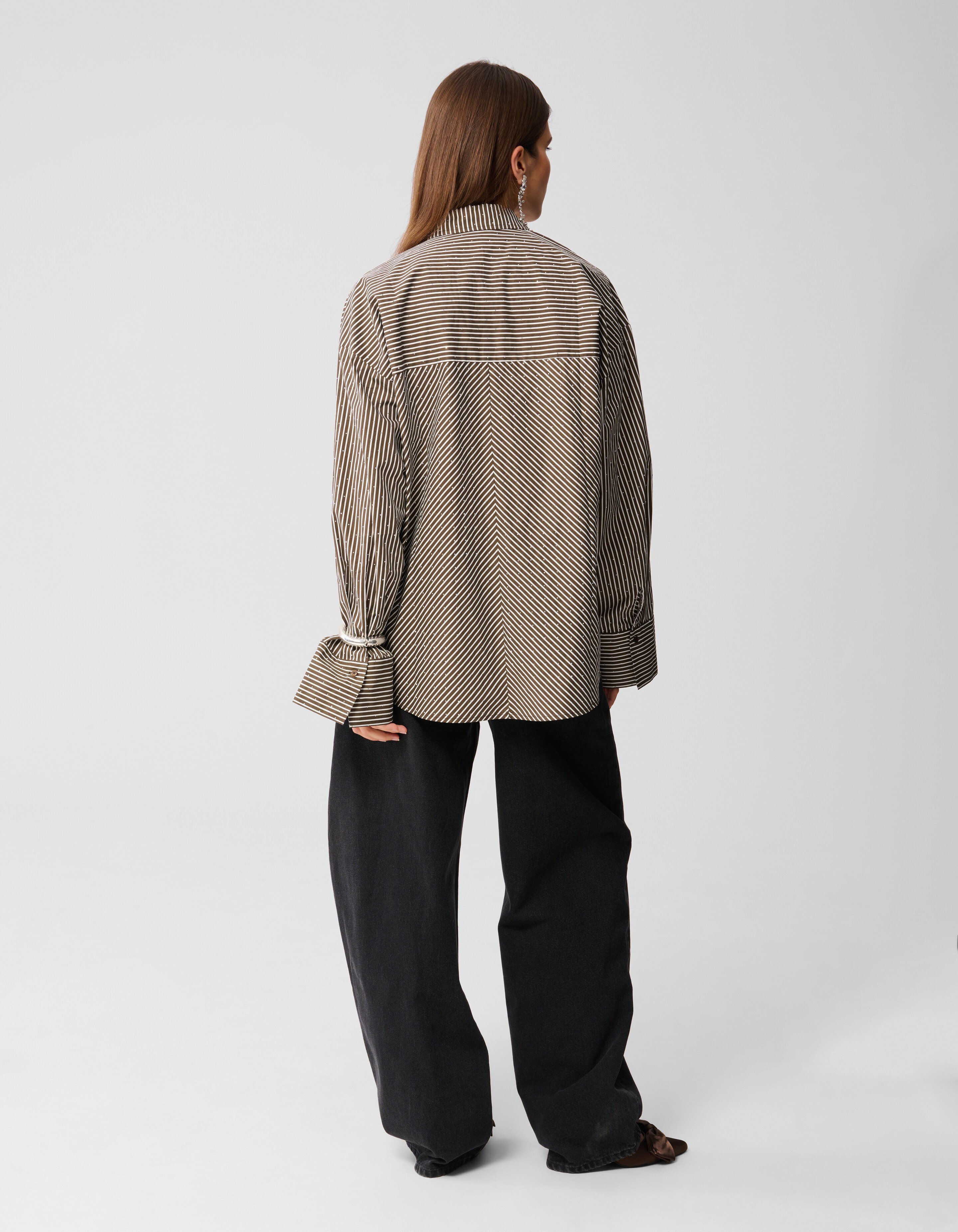 Pinstripe Strass Blouse Bruin SHOEBY WOMEN