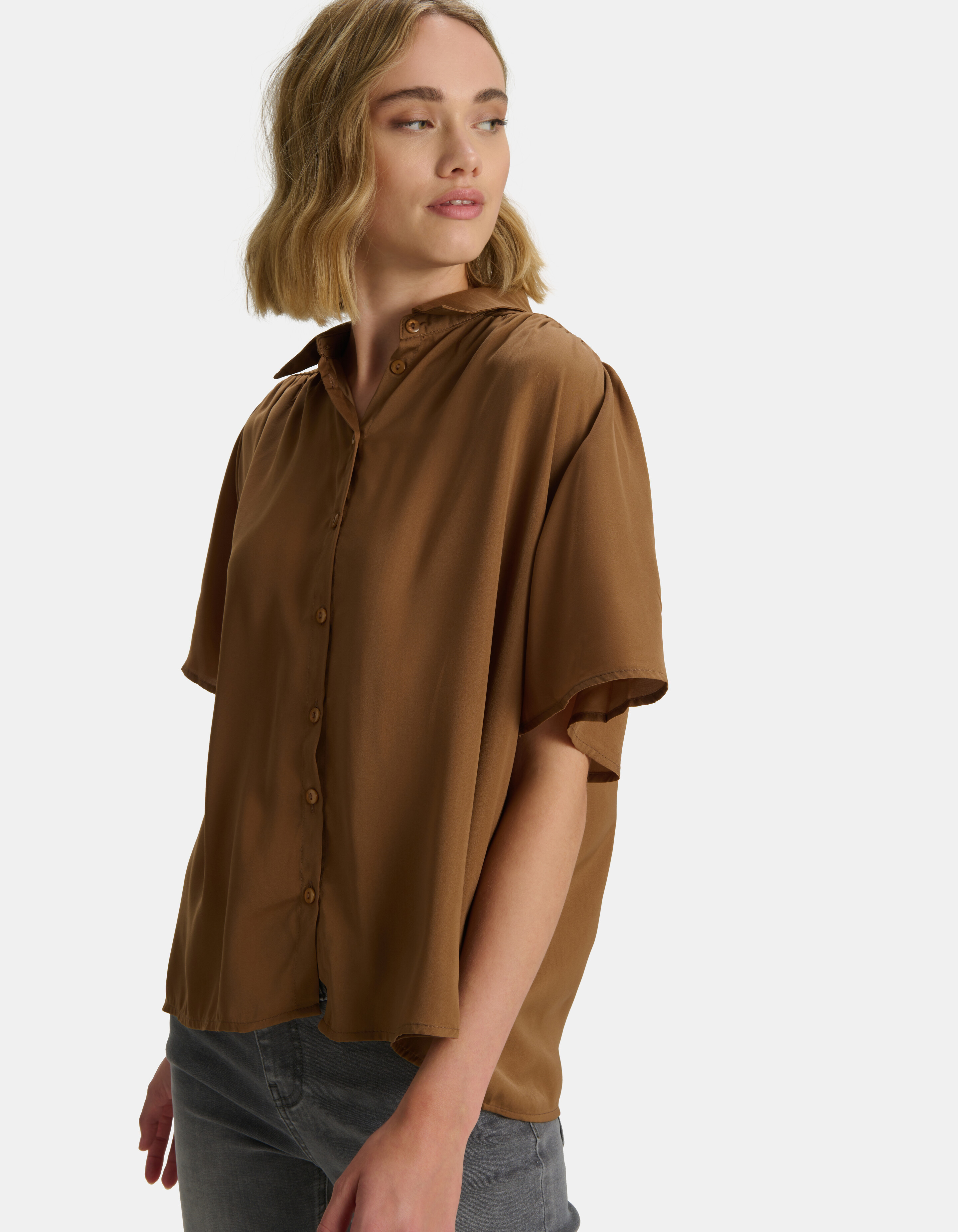 Oversized Satijnen Blouse Bruin SHOEBY WOMEN