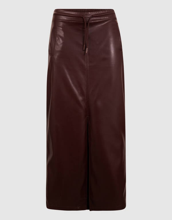 Vegan Leren Maxi Rok Donkerrood SHOEBY WOMEN