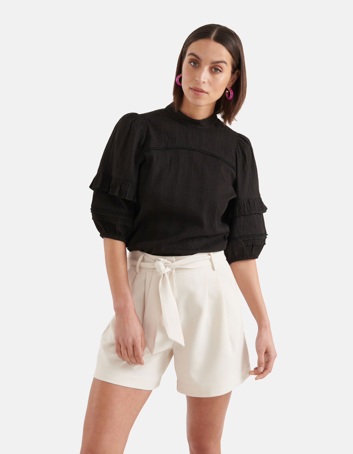 Ruffle Blouse Zwart SHOEBY WOMEN