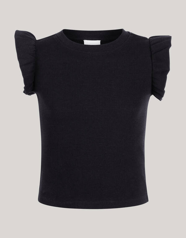 Ruffle Rib Top Zwart SHOEBY GIRLS