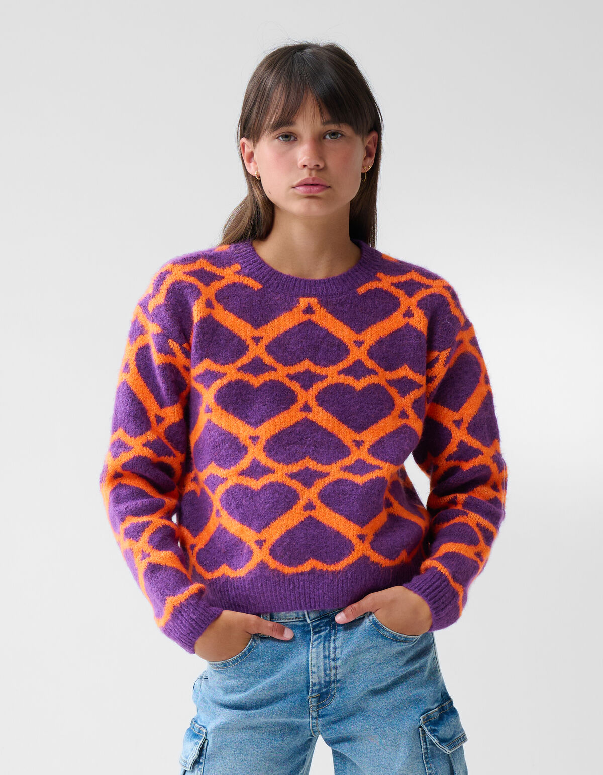 Heart Printed Meisjes Trui Paars By Furmey SHOEBY GIRLS