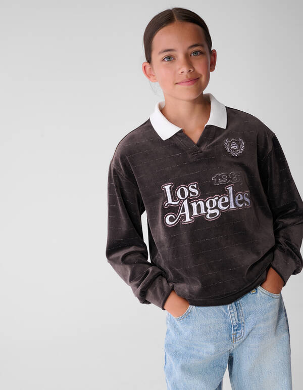 Velvet Sporty Longsleeve Top Donkerbruin SHOEBY GIRLS