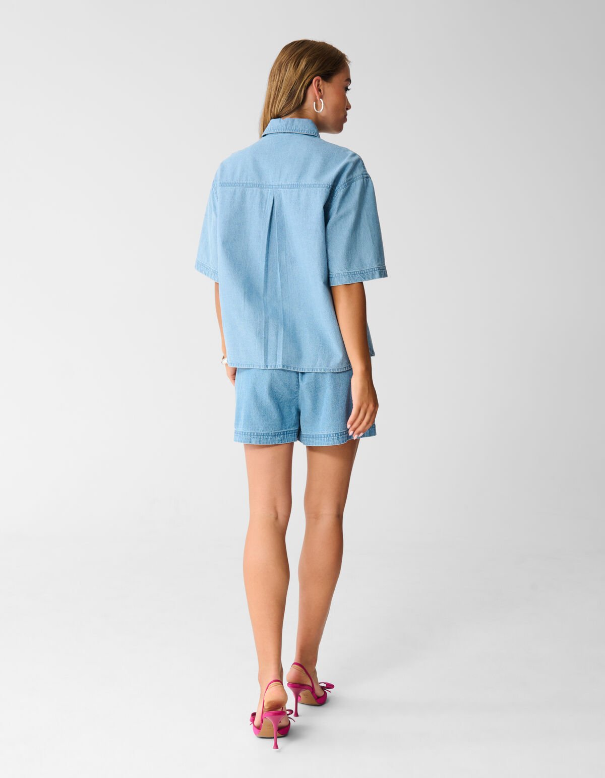 Oversized Denim Sequin Blouse Blauw SHOEBY WOMEN