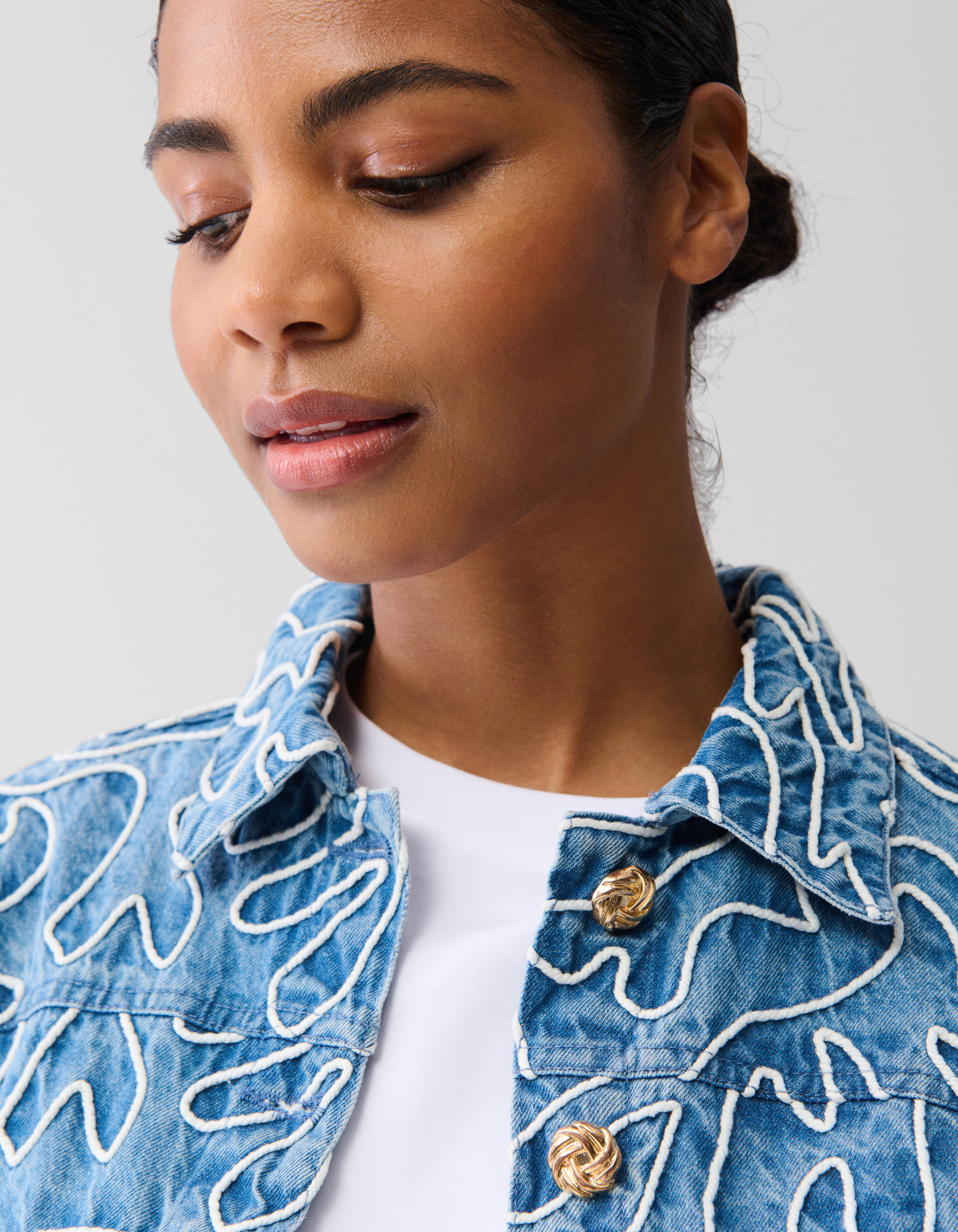 Denim Embroidery Cord Jacket Blauw SHOEBY WOMEN