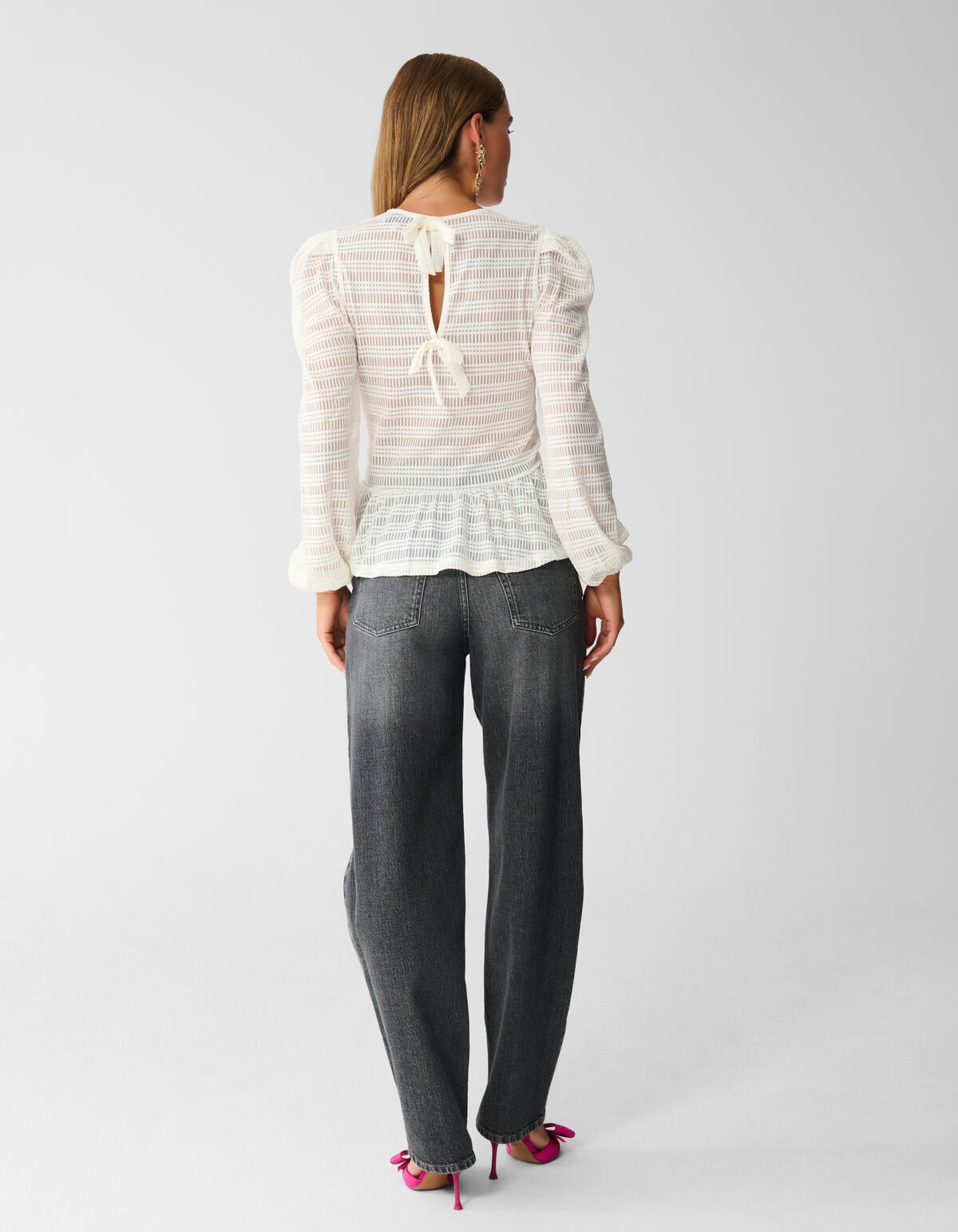 Mesh Structuur Blouse Gebroken Wit SHOEBY WOMEN