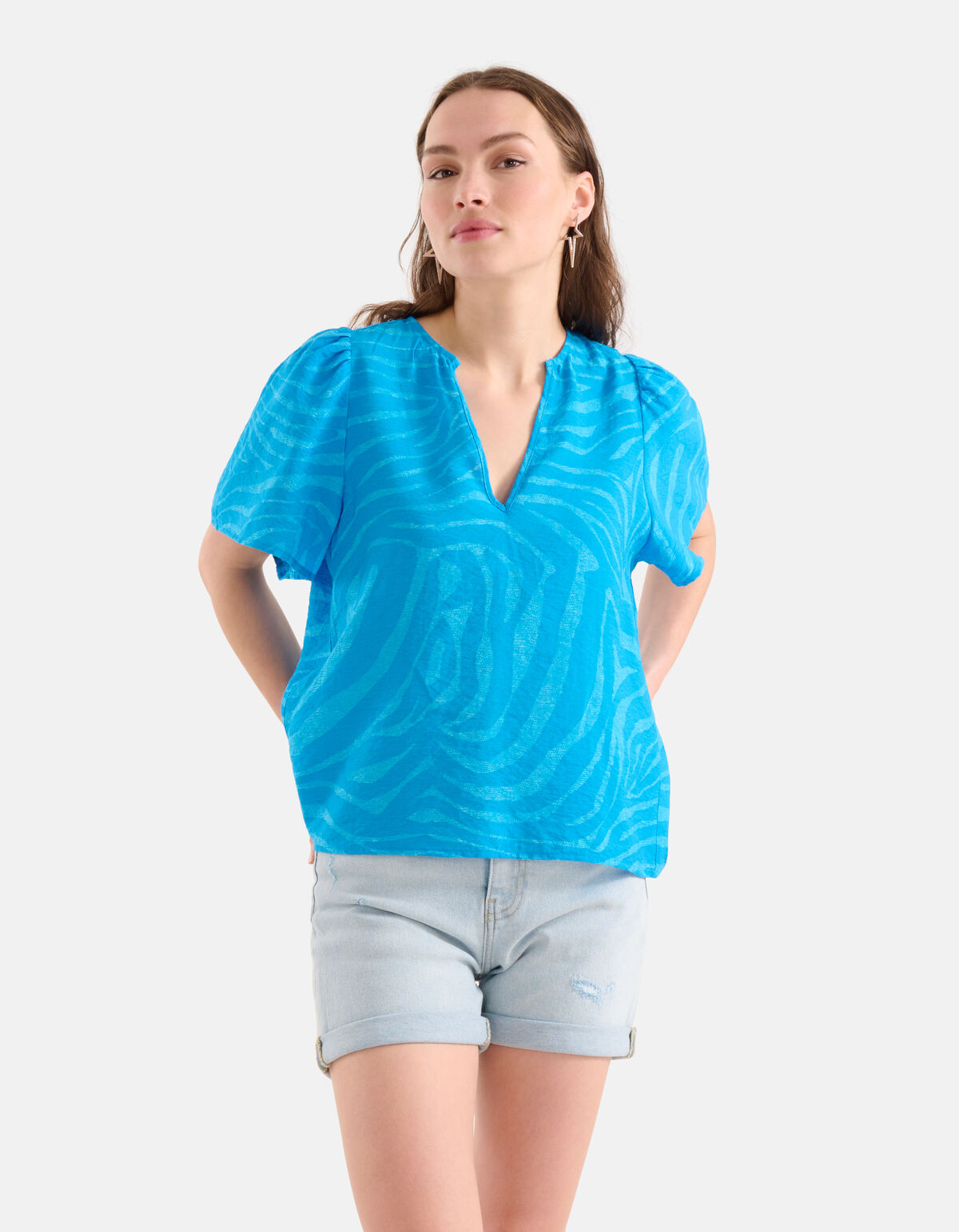 Zebra Print Top Blauw SHOEBY WOMEN