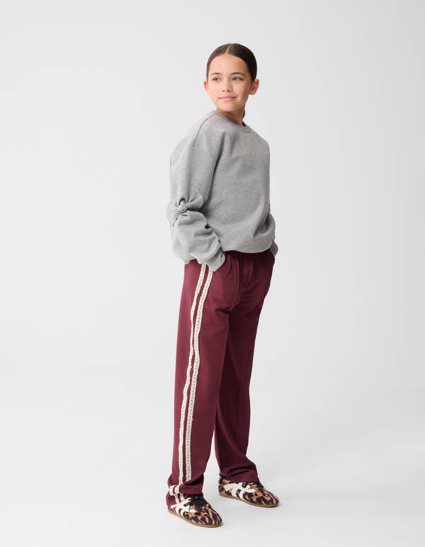 Sporty Wide Leg Broek Donkerrood SHOEBY GIRLS