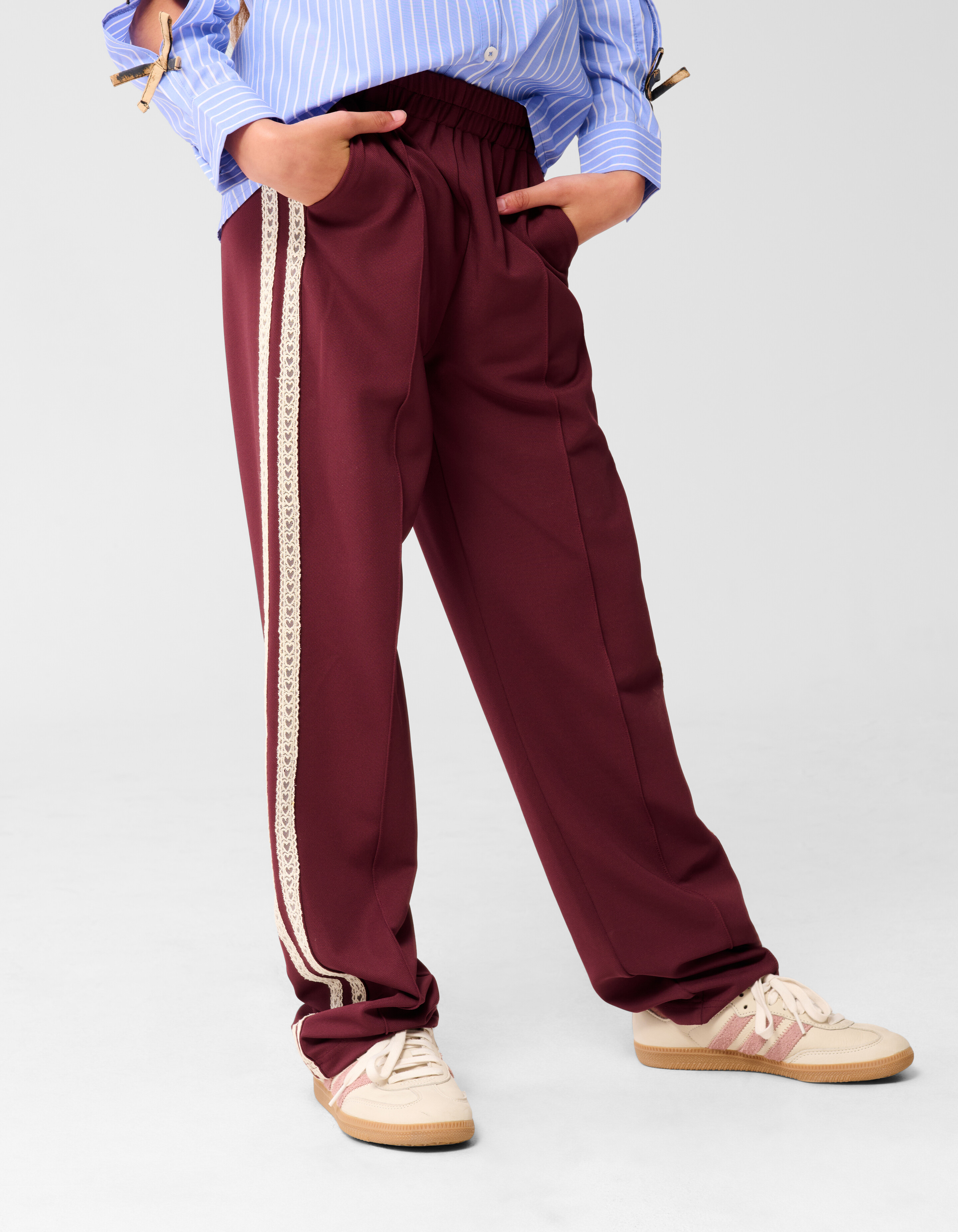 Sporty Wide Leg Broek Donkerrood SHOEBY GIRLS
