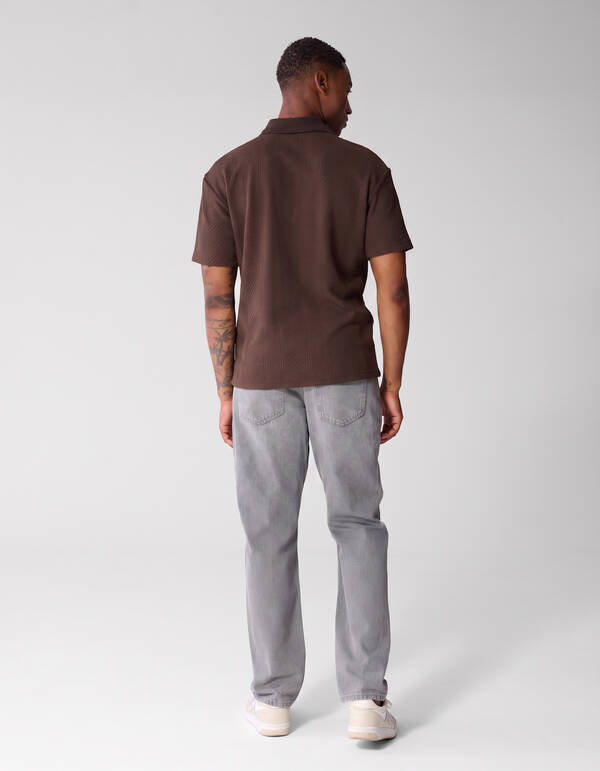Stripe Structuur Zip Polo Donkerbruin SHOEBY MEN
