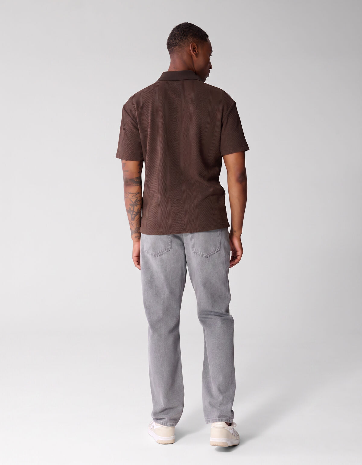 Stripe Structuur Zip Polo Donkerbruin SHOEBY MEN