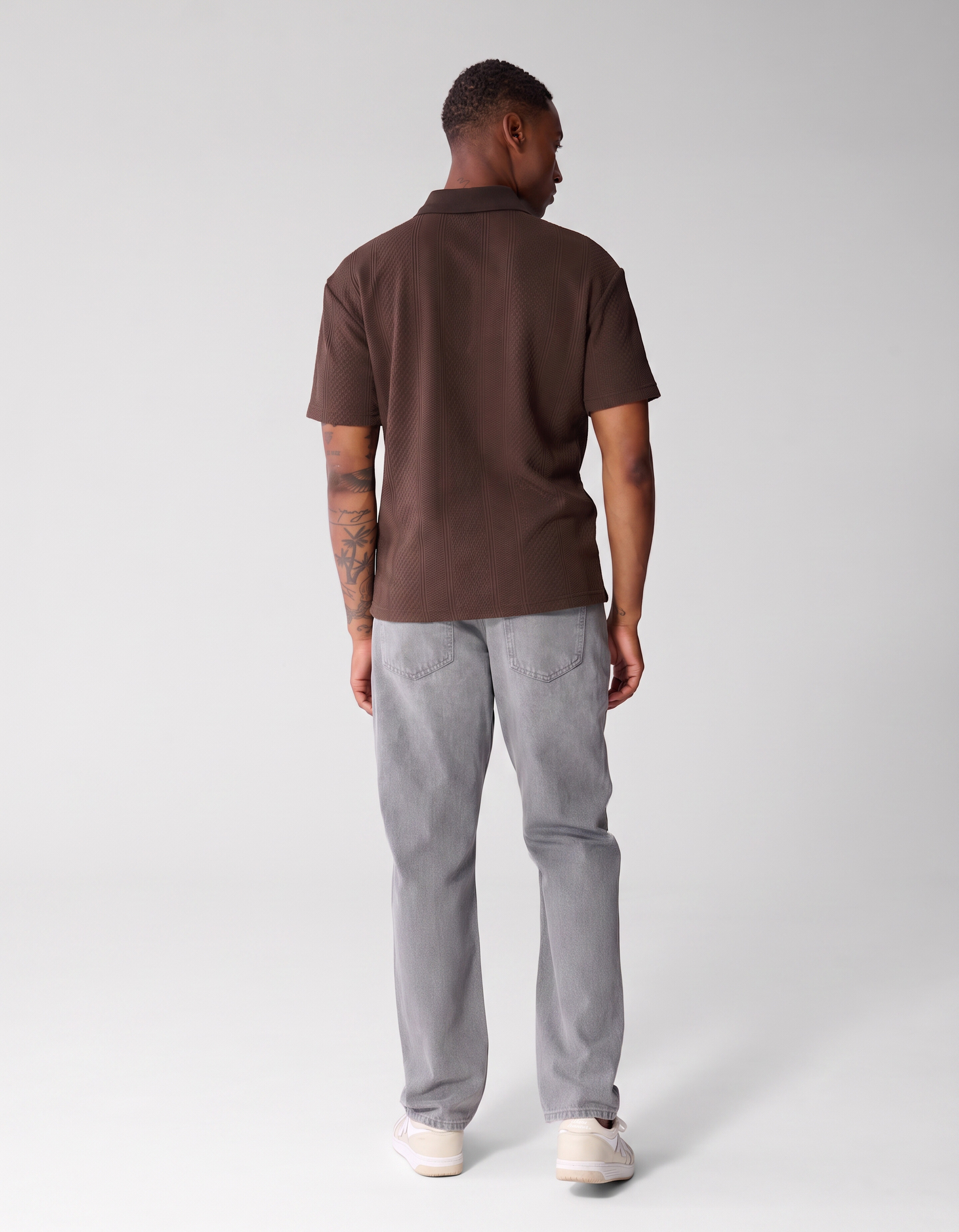 Stripe Structuur Zip Polo Donkerbruin SHOEBY MEN
