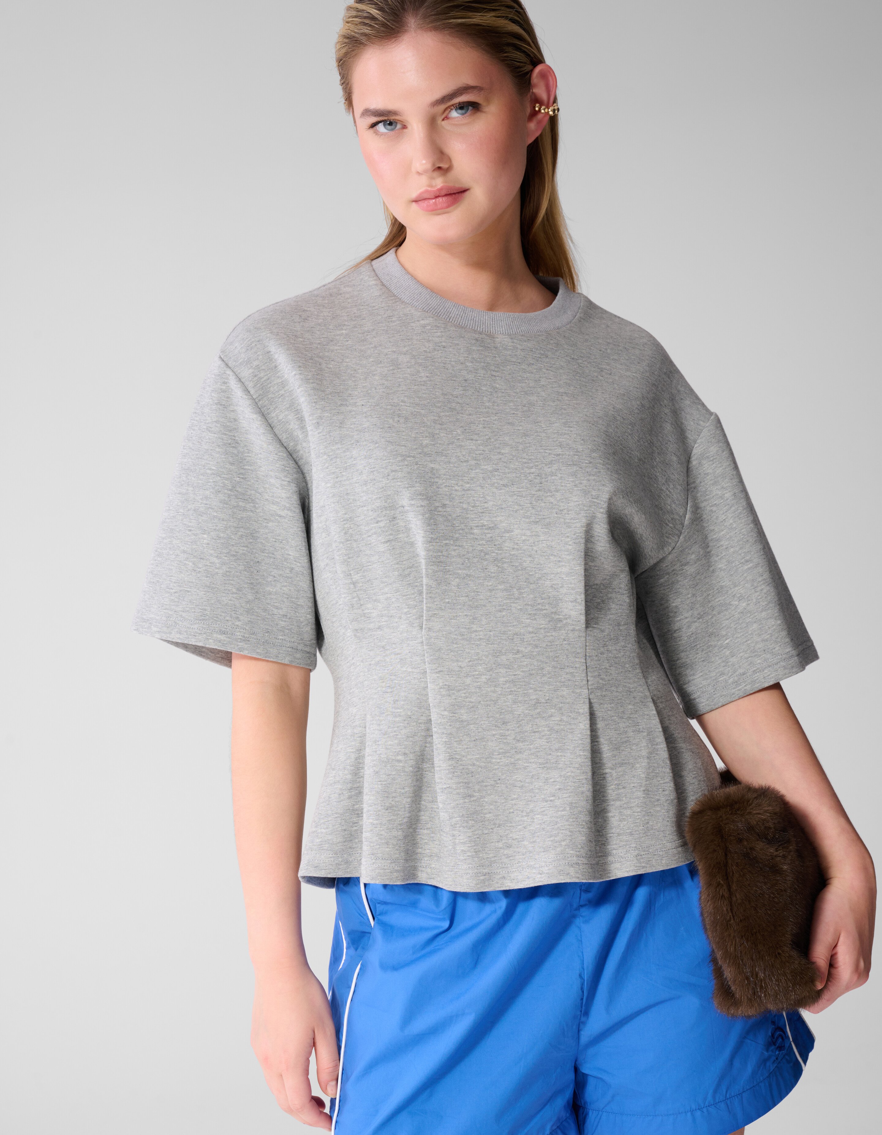 Peplum Scuba T-shirt Lichtgrijs SHOEBY WOMEN