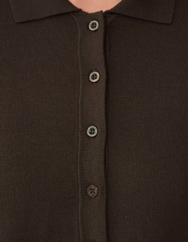 Longsleeve Polo Top Donkerbruin By Monica SHOEBY WOMEN