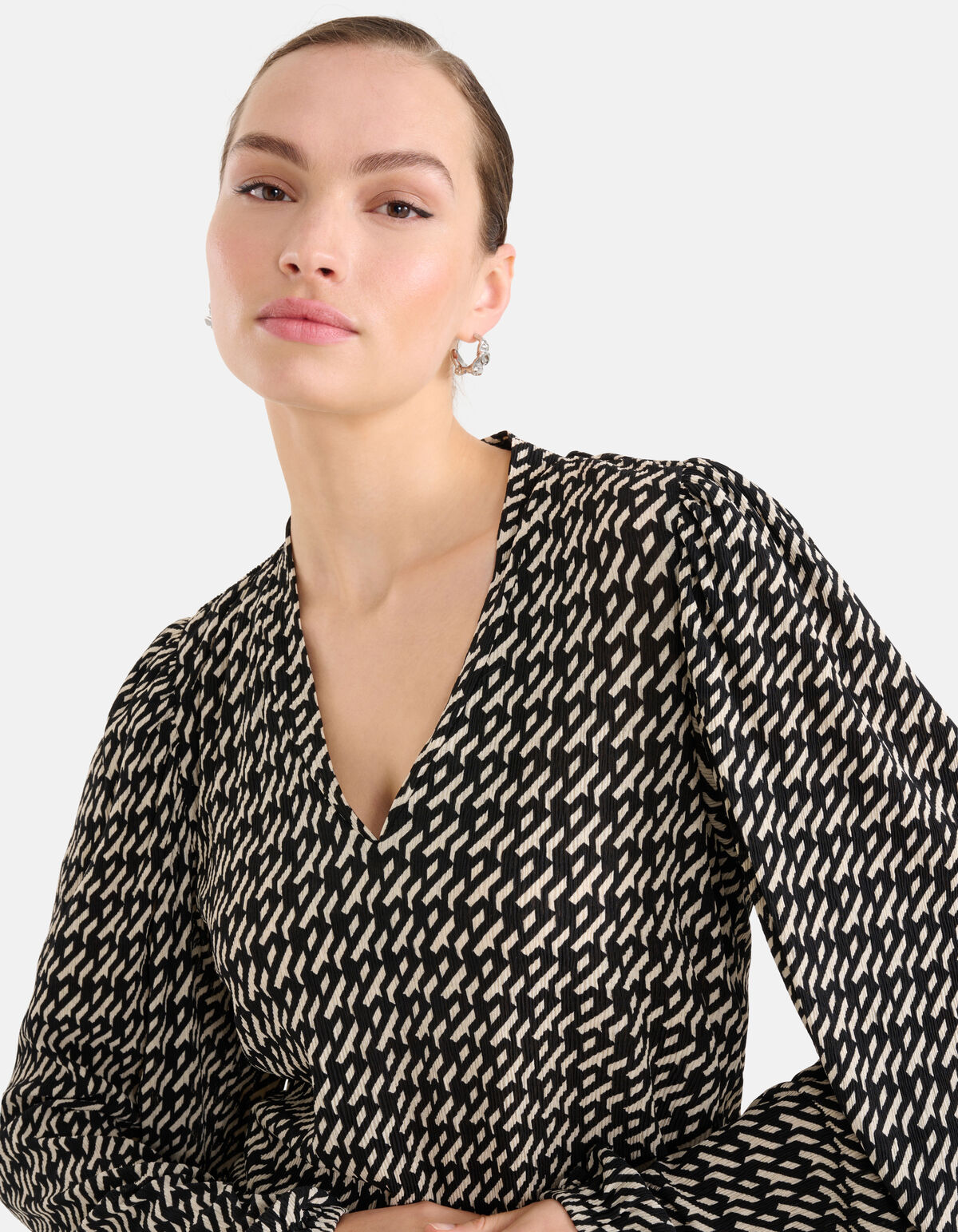 Grafische Crinkle Top Zwart SHOEBY WOMEN