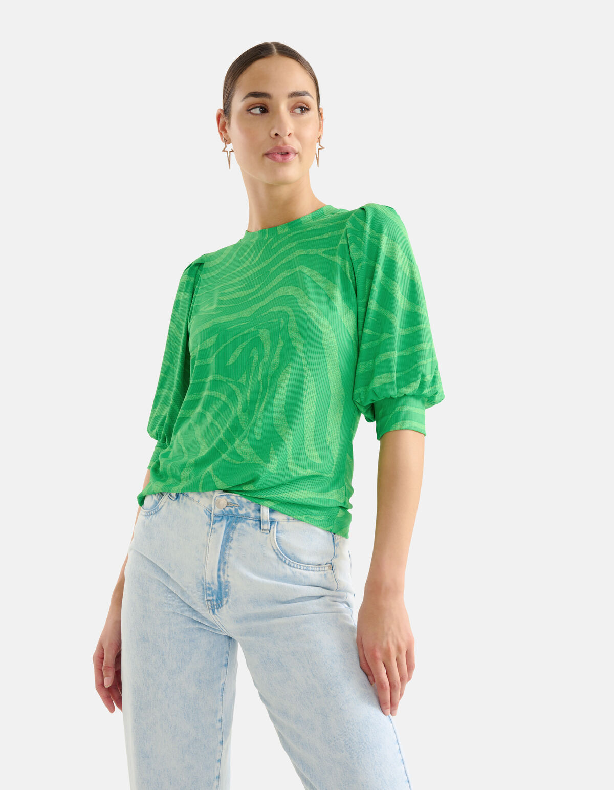 Zebra Print Rib Top Groen SHOEBY WOMEN