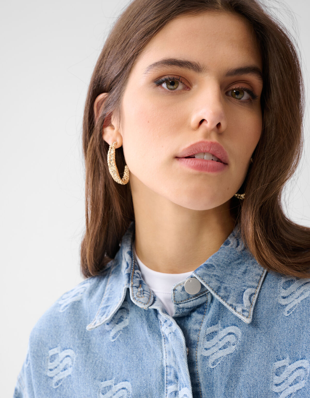 Jacquard Logo Denim Blouse Mediumstone SHOEBY WOMEN