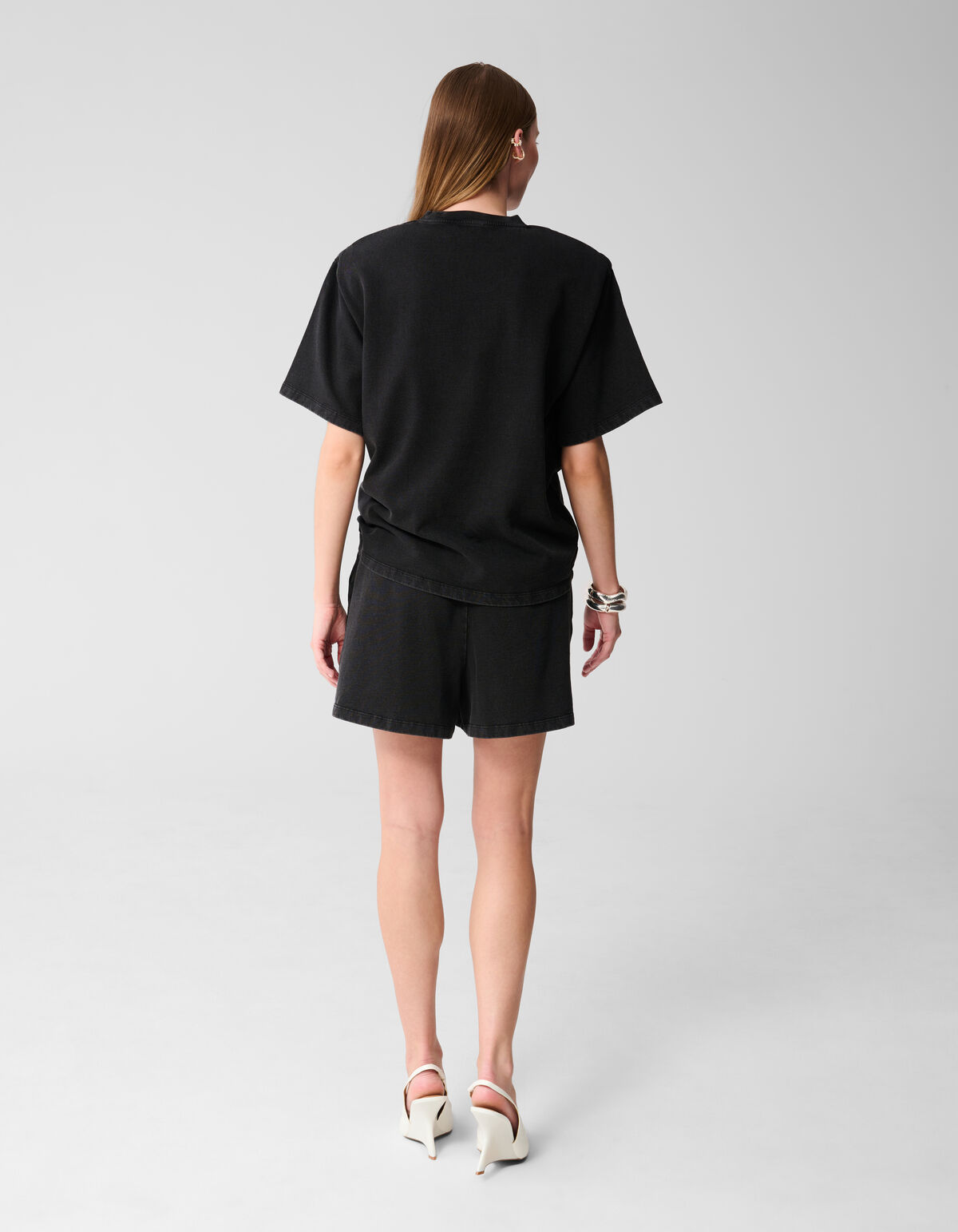 Padded Washed Sweat T-shirt Donkergrijs SHOEBY WOMEN