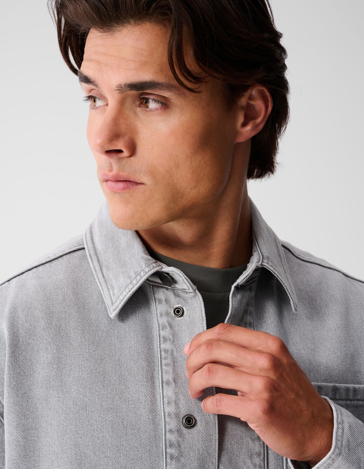 Patched Denim Overshirt Grijs SHOEBY MEN