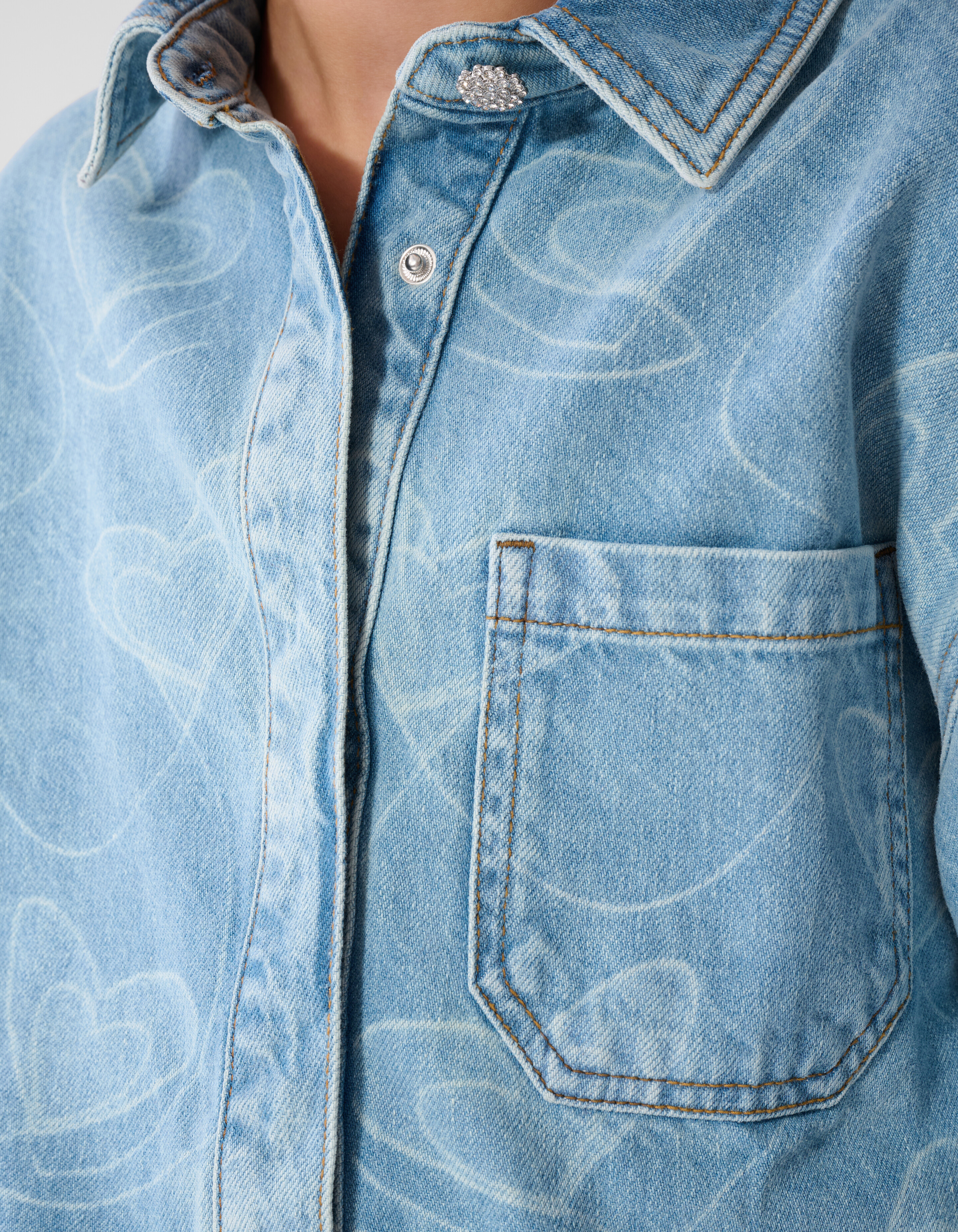 Denim Heart Print Blouse Blauw SHOEBY GIRLS