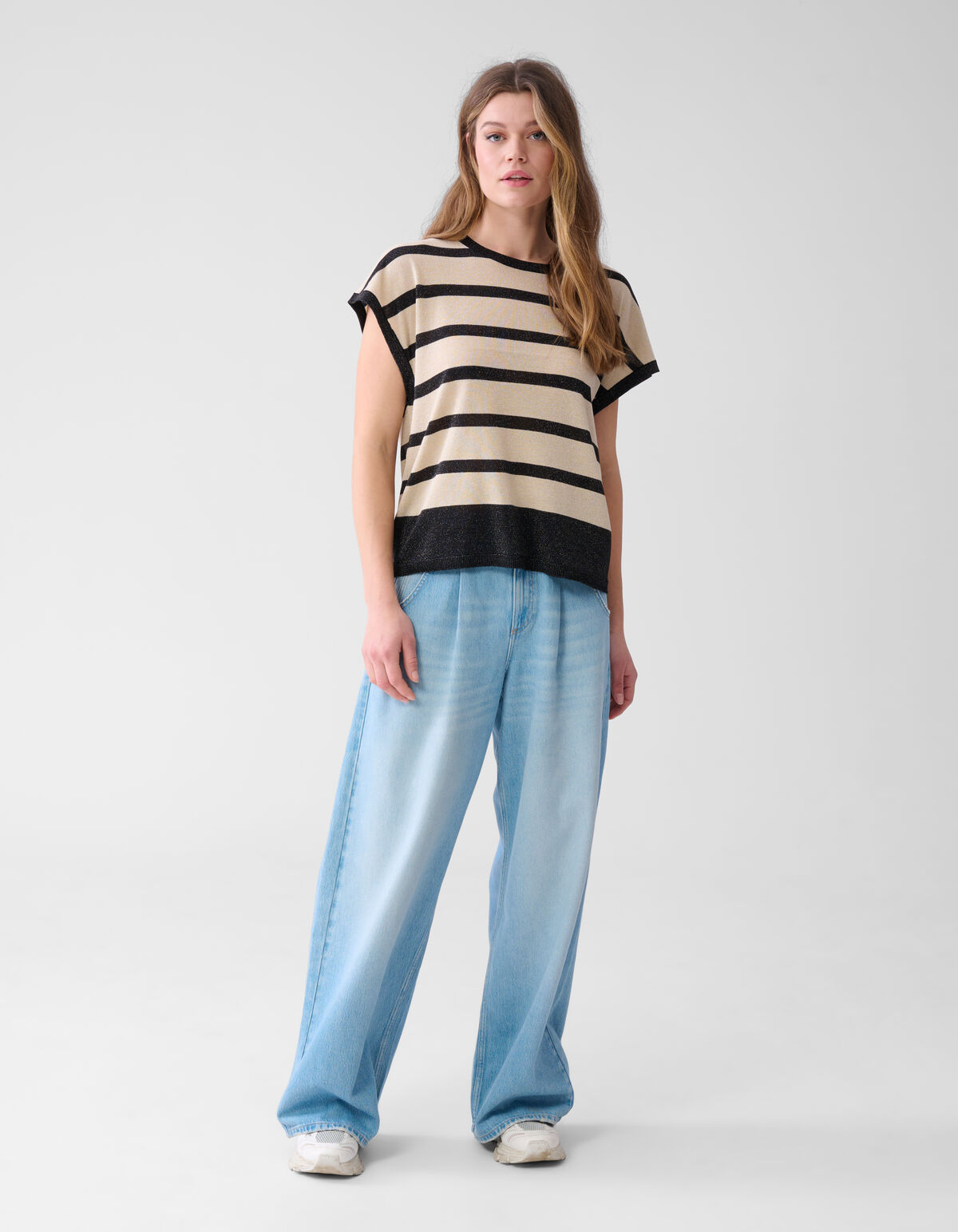 Glitter Gestreept T-shirt Gebroken Wit/Zwart SHOEBY WOMEN