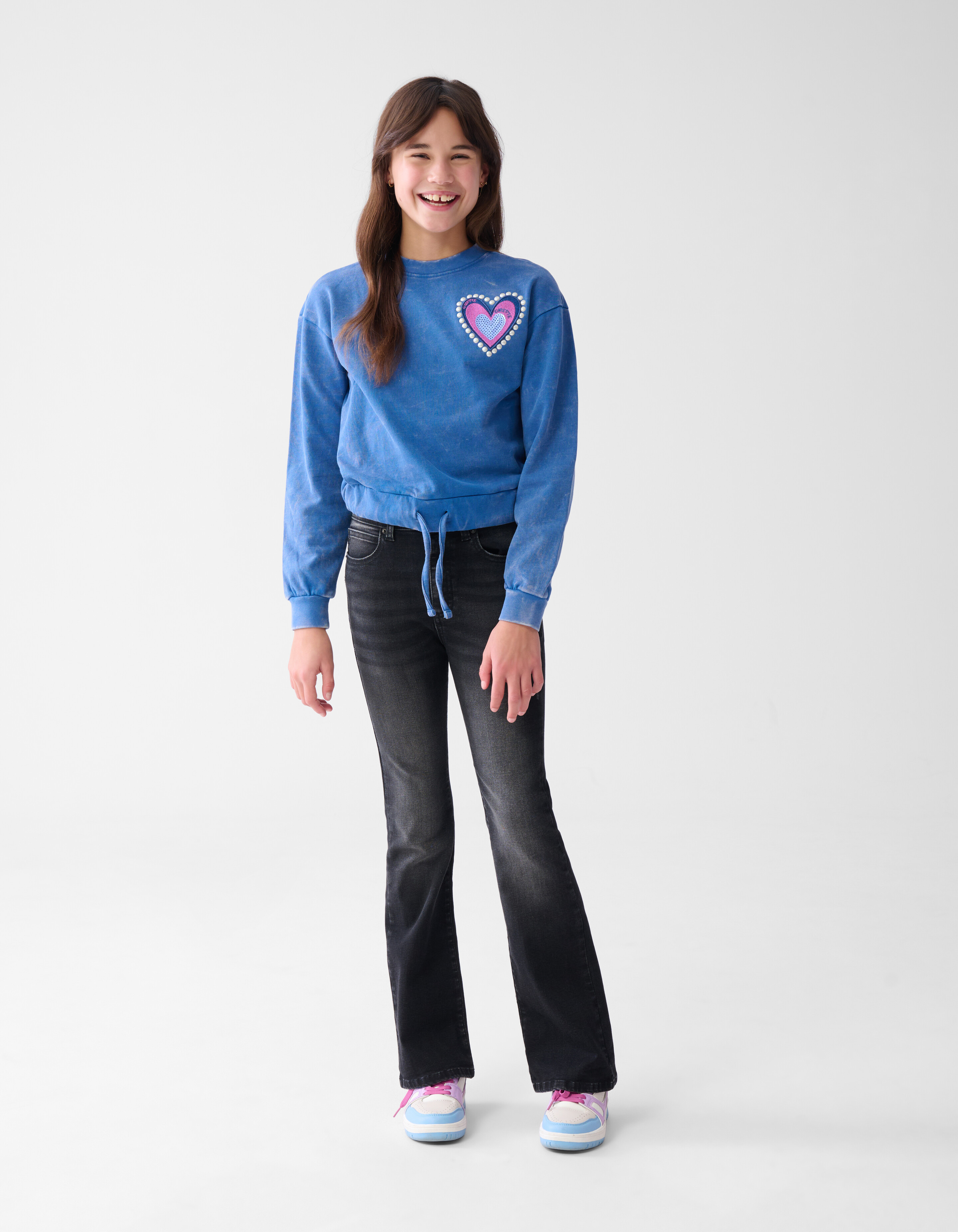 Heart Washed Sweater Blauw SHOEBY GIRLS