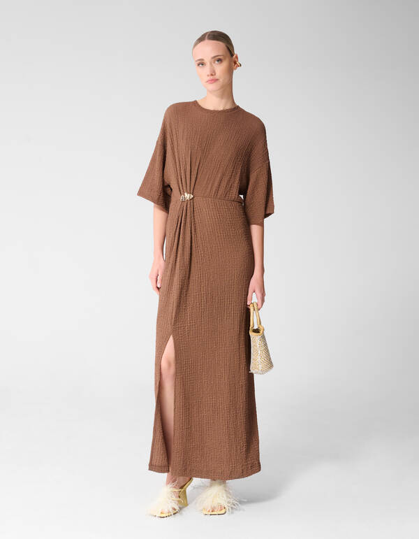 Organic Crinkle Maxi Jurk Bruin SHOEBY WOMEN
