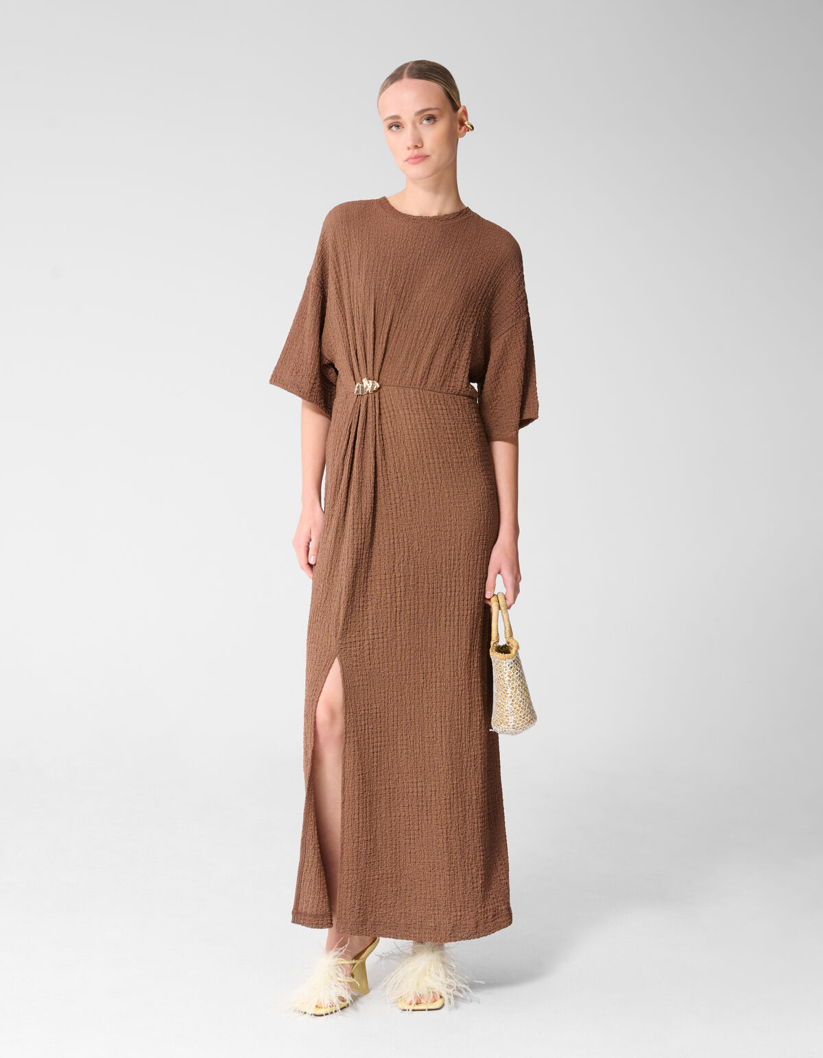 Organic Crinkle Maxi Jurk Bruin SHOEBY WOMEN