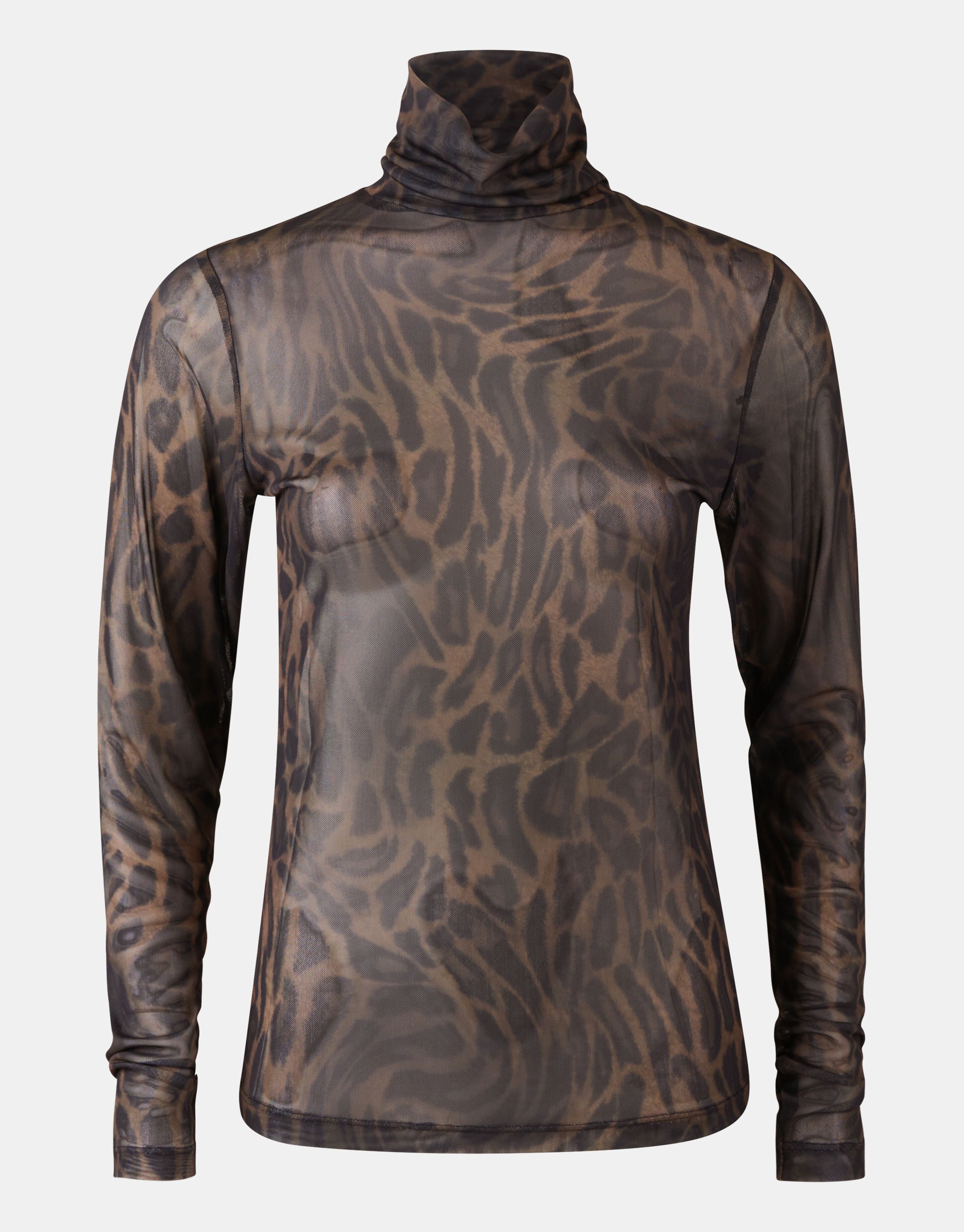 Leopard Print Mesh Top Donkergroen SHOEBY WOMEN