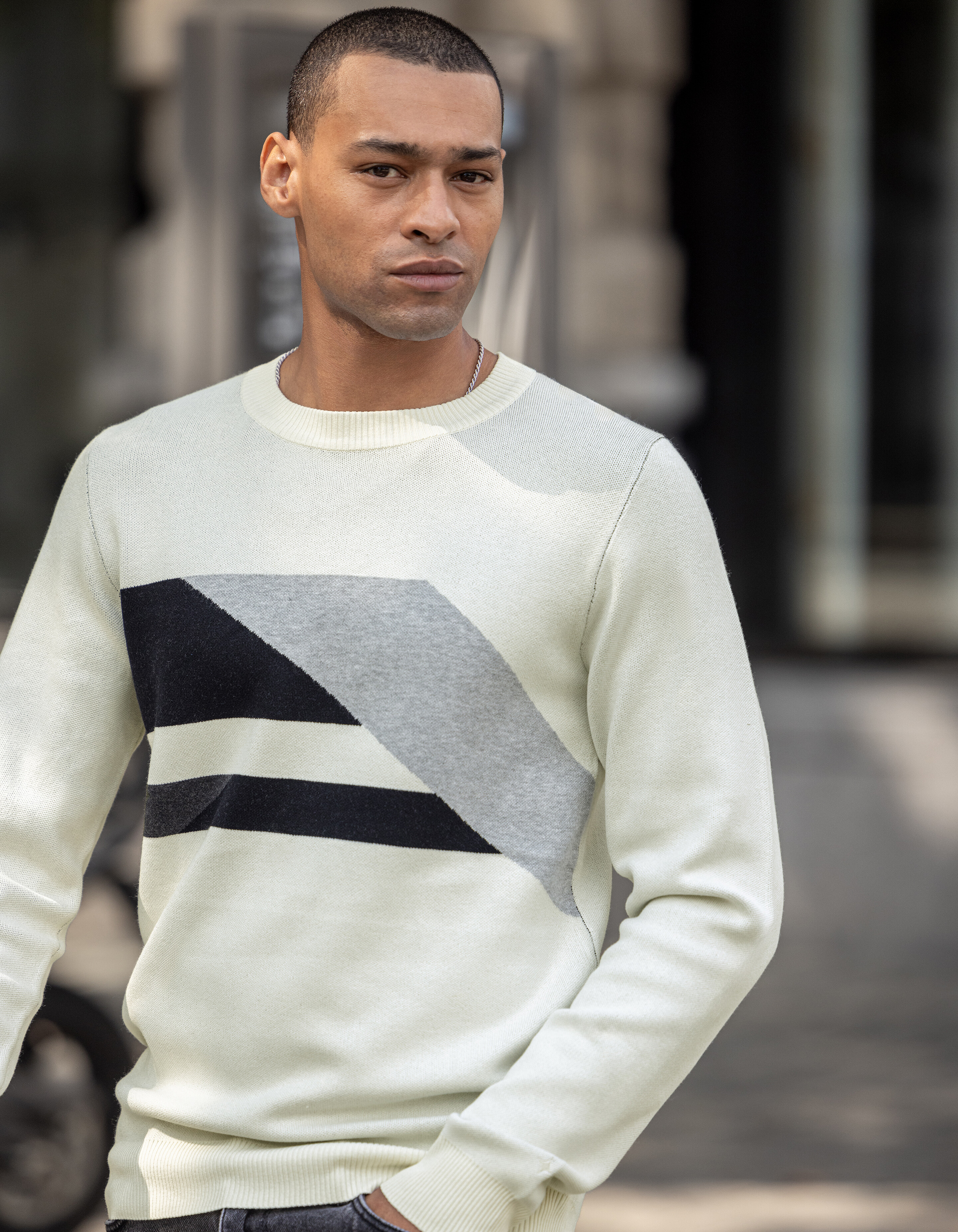 Grafische Jacquard Trui Gebroken Wit SHOEBY MEN