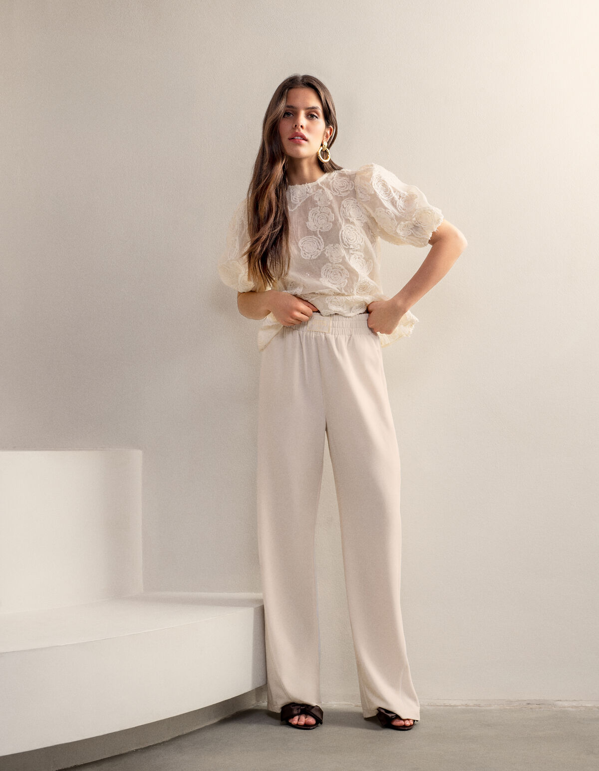 Sporty Wide Leg Broek Gebroken Wit SHOEBY WOMEN