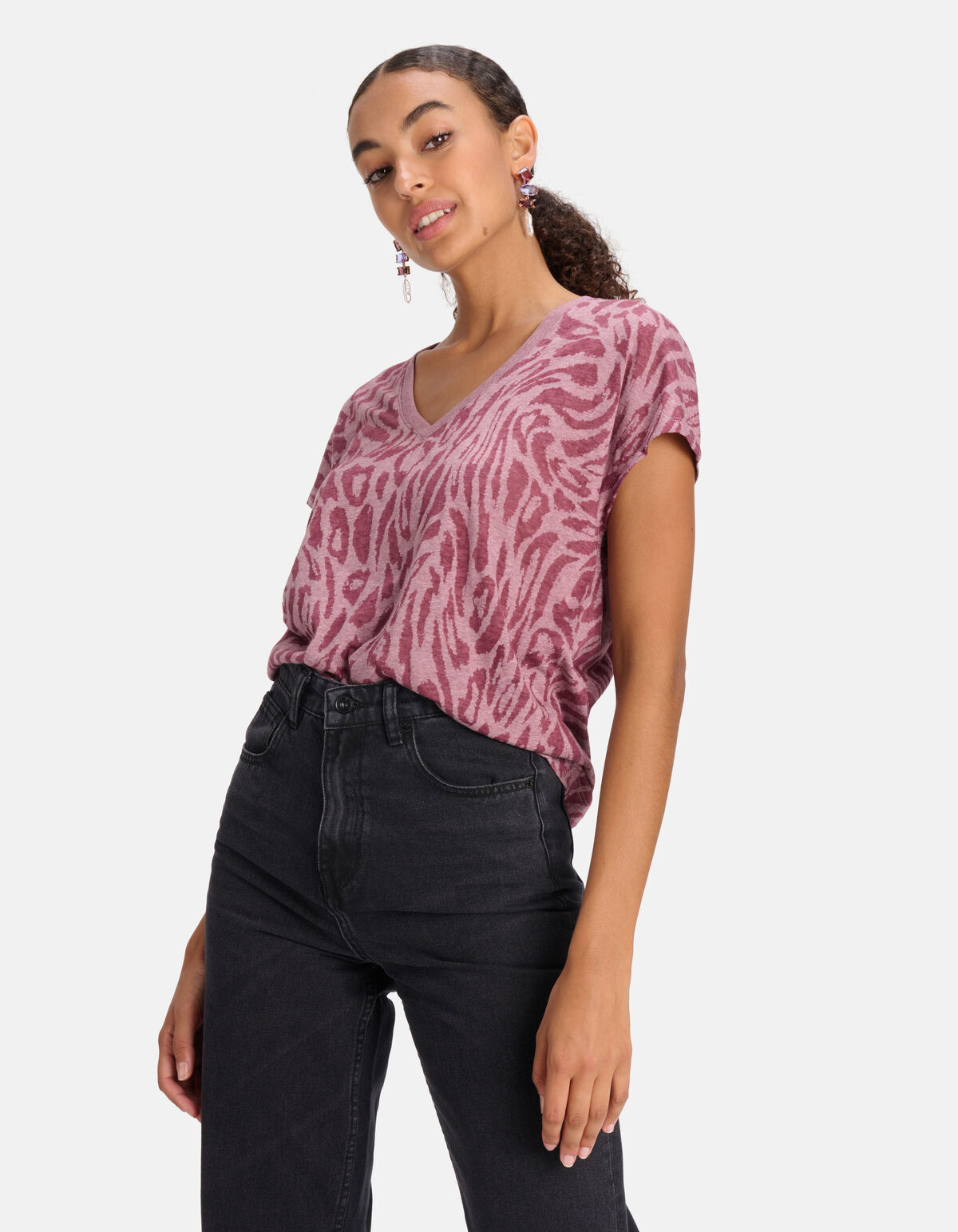 Leopard Print V-hals T-shirt Paars SHOEBY WOMEN