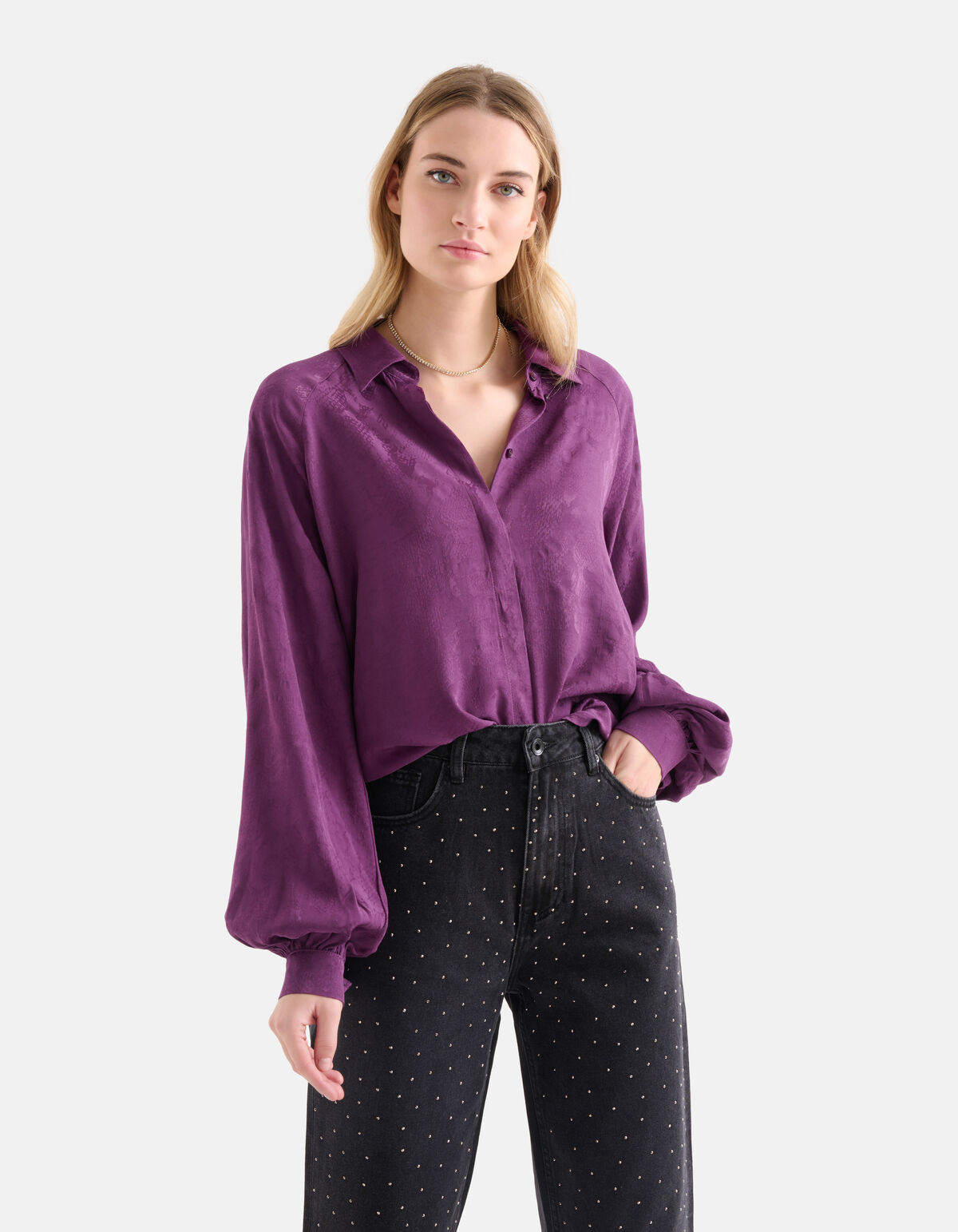 Relaxed Jacquard Blouse Paars SHOEBY WOMEN