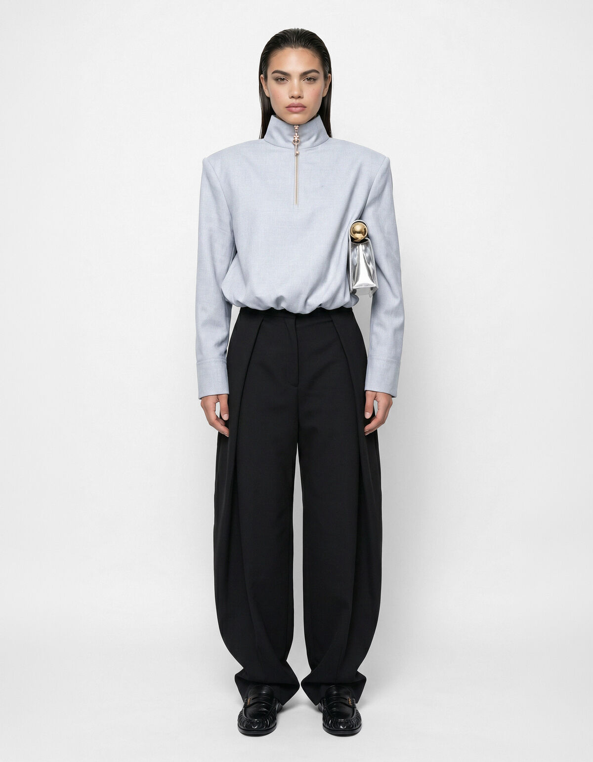 Fancy Button Blouse Lichtgrijs SHOEBY WOMEN