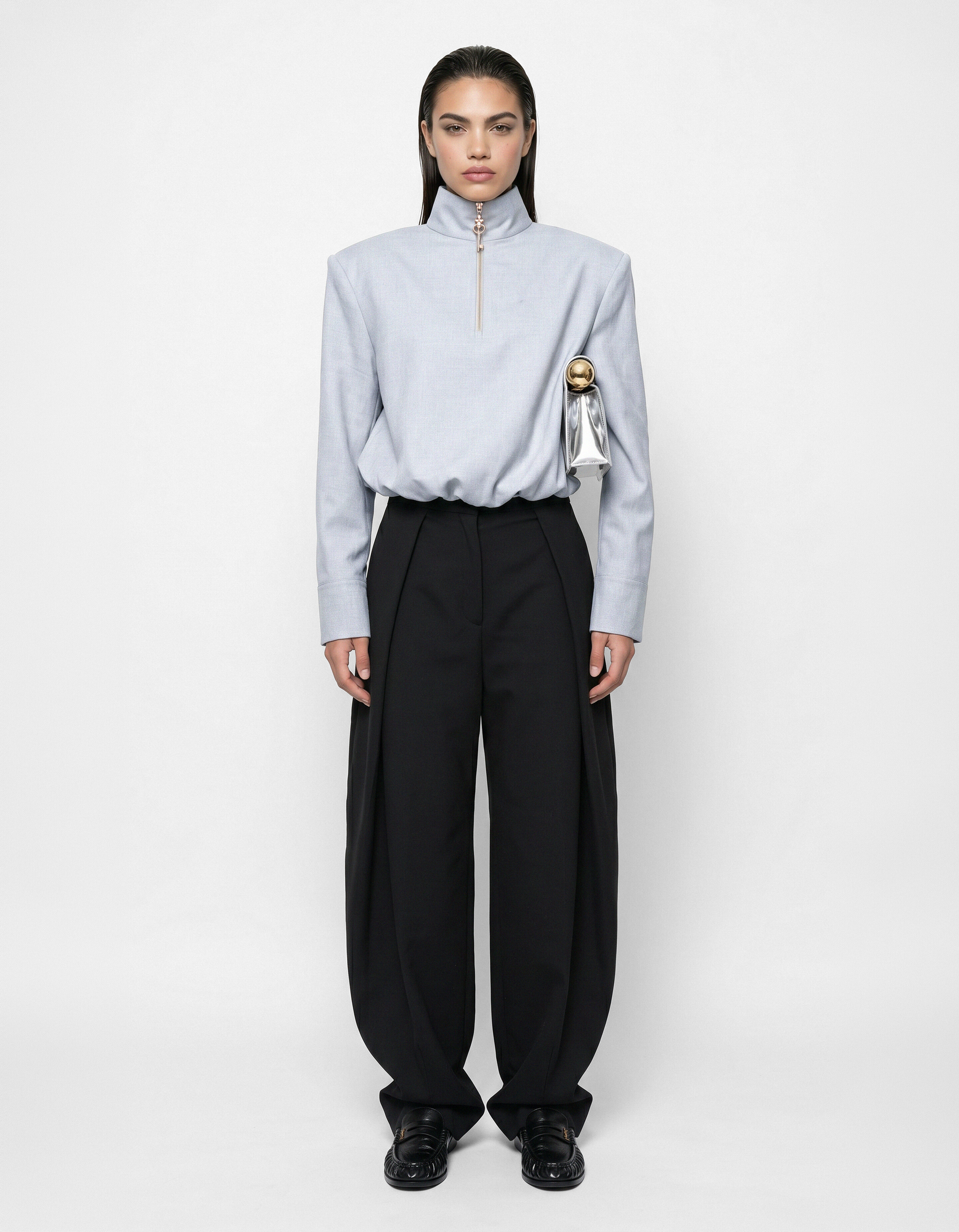 Fancy Button Blouse Lichtgrijs SHOEBY WOMEN