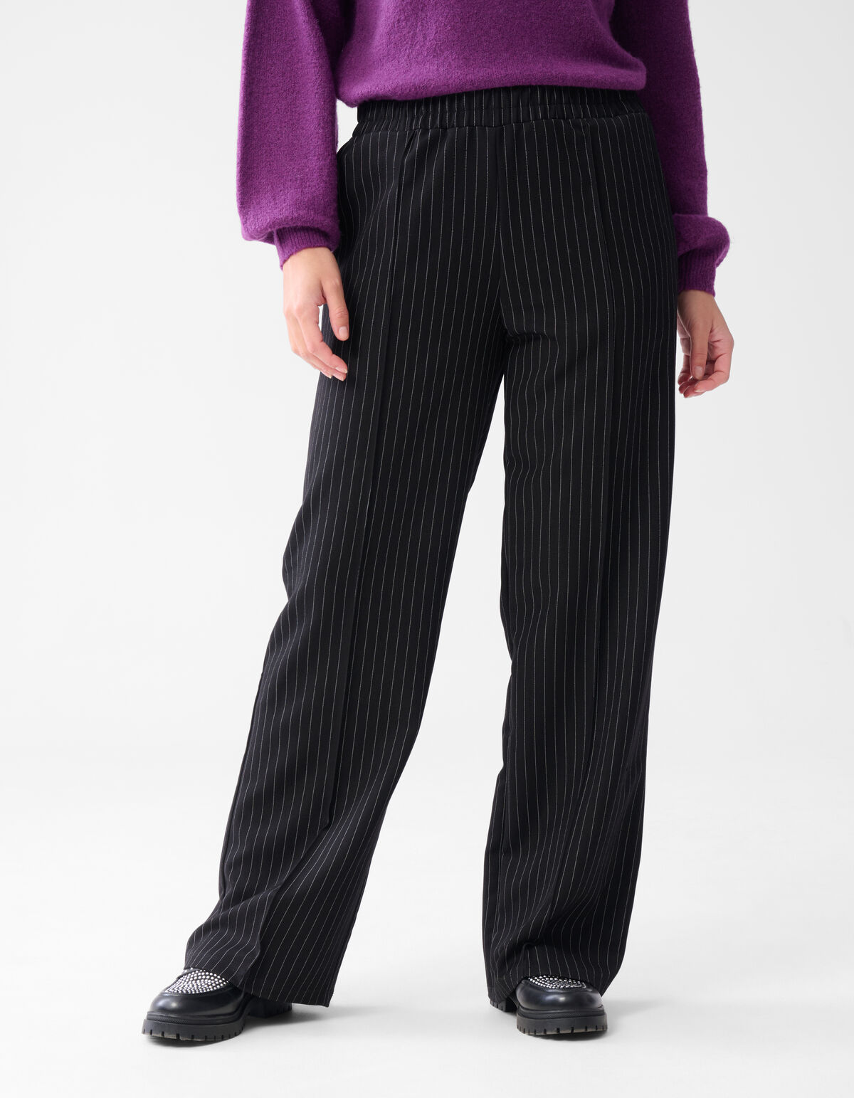 Pinstripe Wide Leg Broek Zwart SHOEBY WOMEN