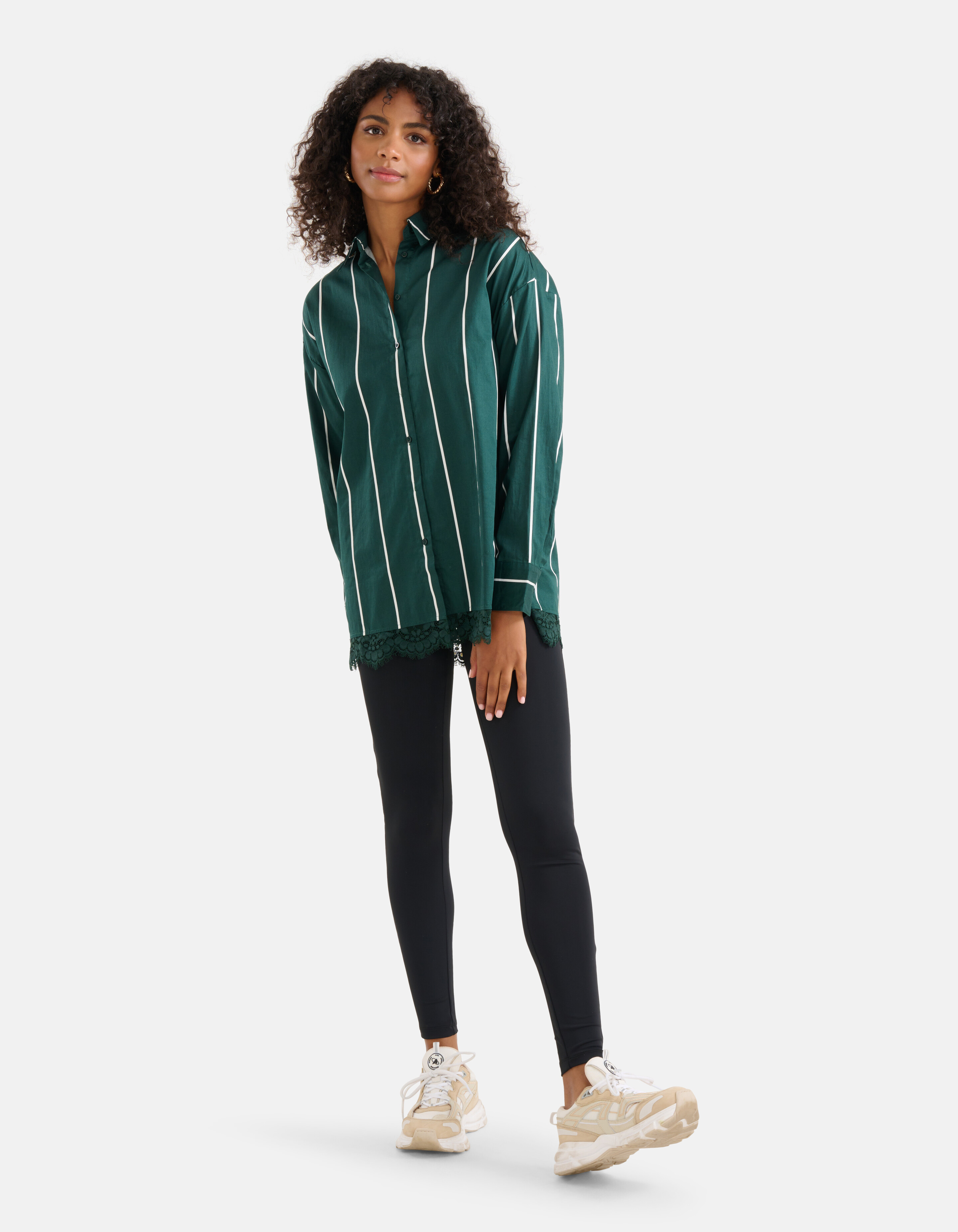 Kanten Pinstripe Blouse Donkergroen SHOEBY WOMEN