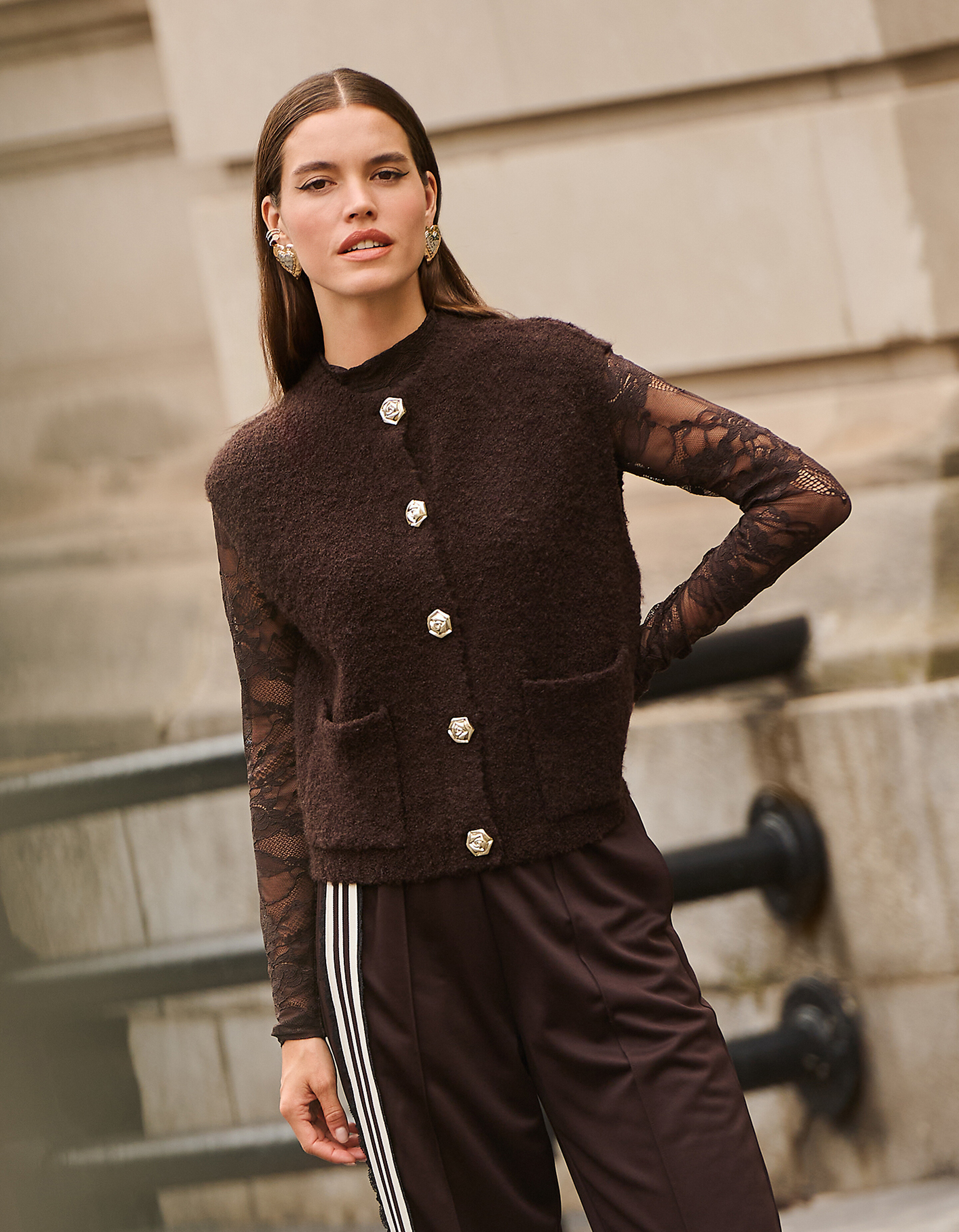 Teddy Knit Gilet Bruin SHOEBY WOMEN