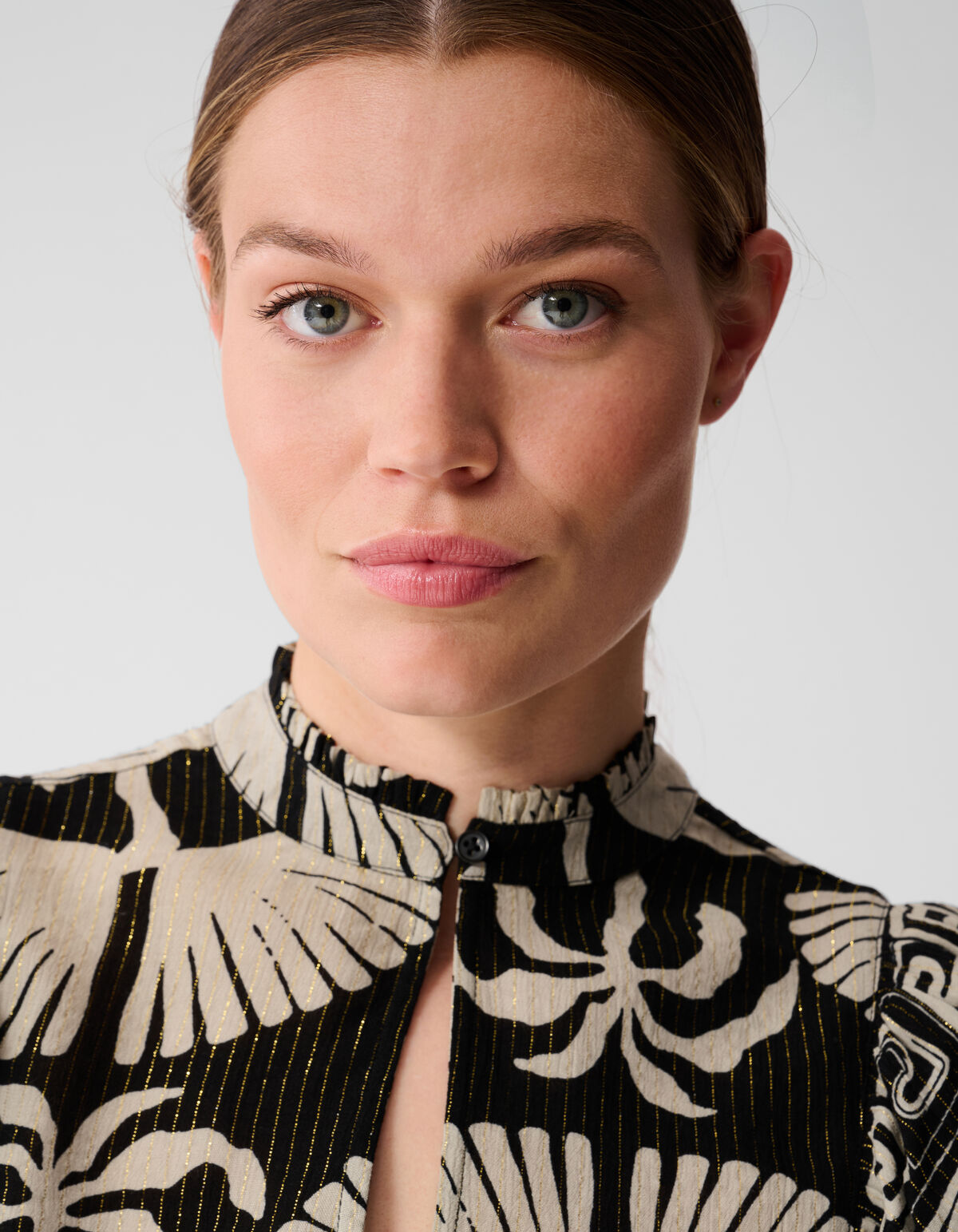 Printed Ruffle Top Zwart/Wit SHOEBY WOMEN