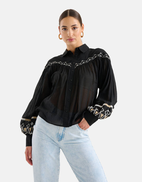 Embroidery Blouse Zwart SHOEBY WOMEN