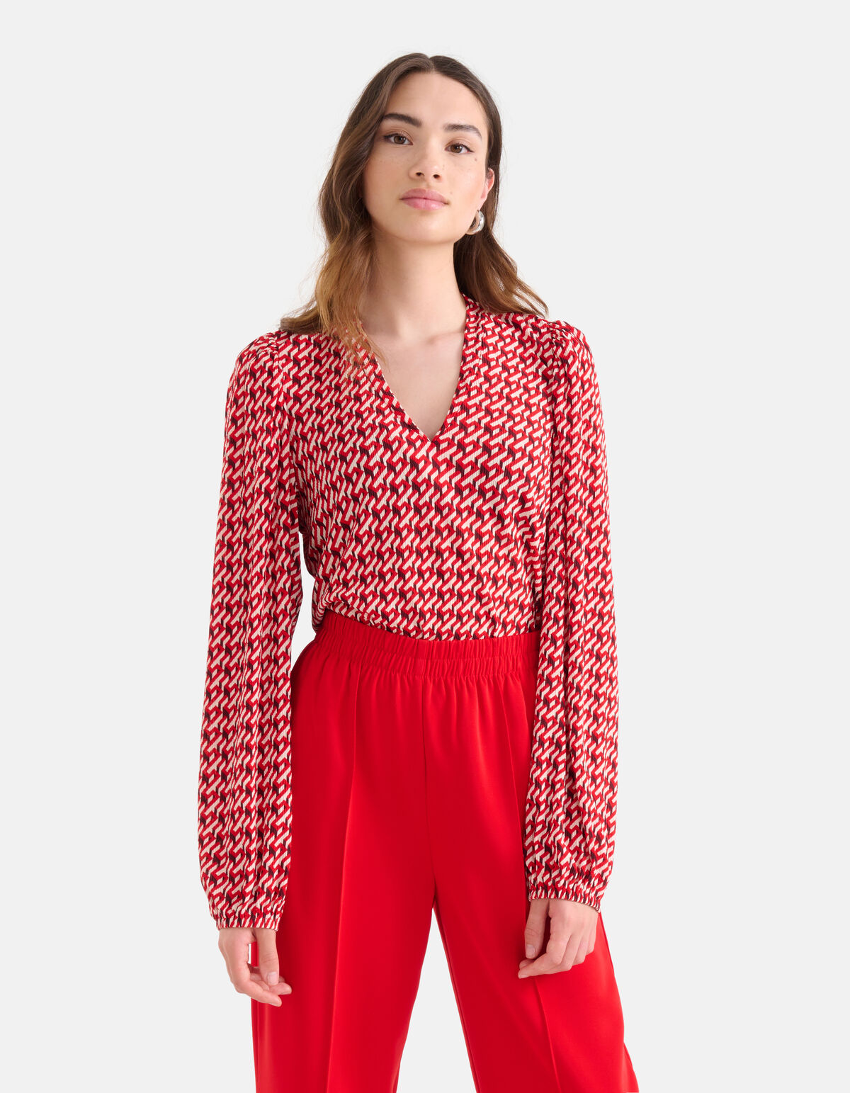 Grafische Crinkle Top Rood SHOEBY WOMEN