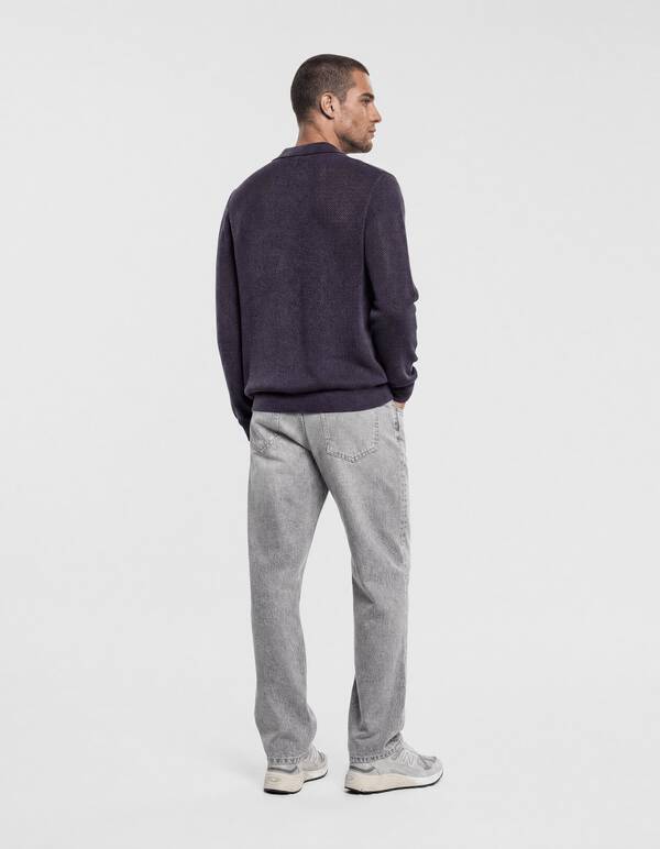 Longsleeve Knit Polo Donkerpaars SHOEBY MEN