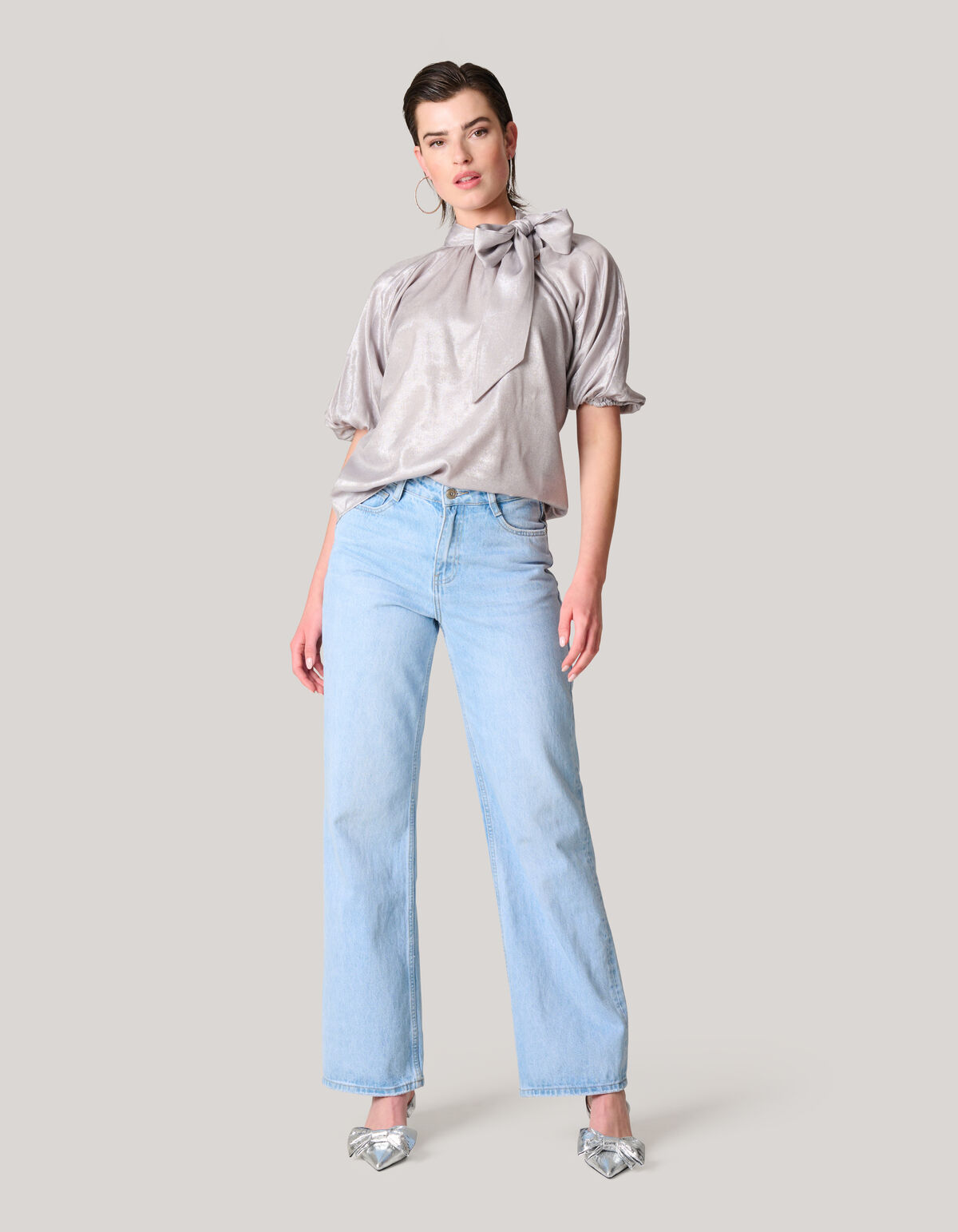 Metallic Denim Blouse Zilver SHOEBY WOMEN