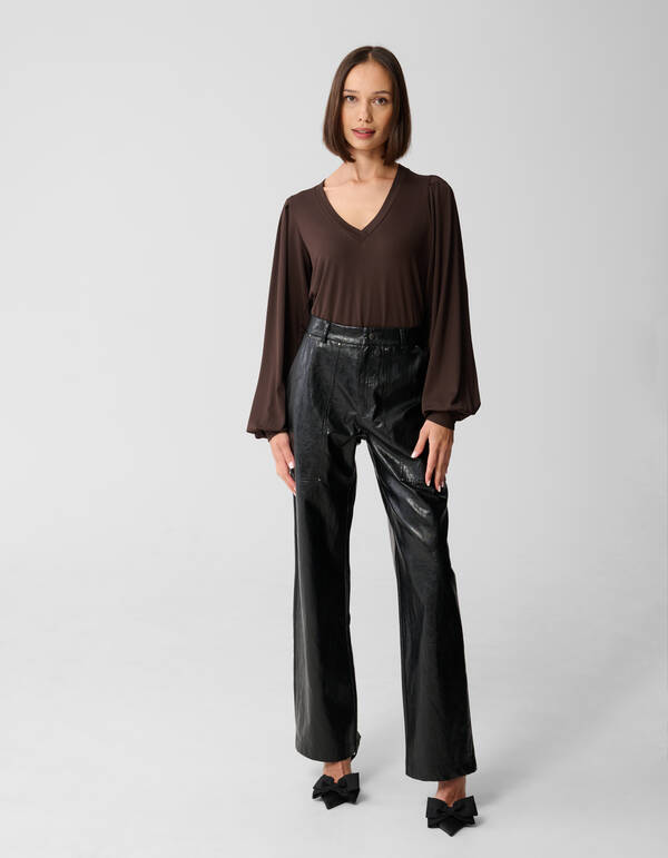 Rib Jersey Top Donkerbruin SHOEBY WOMEN