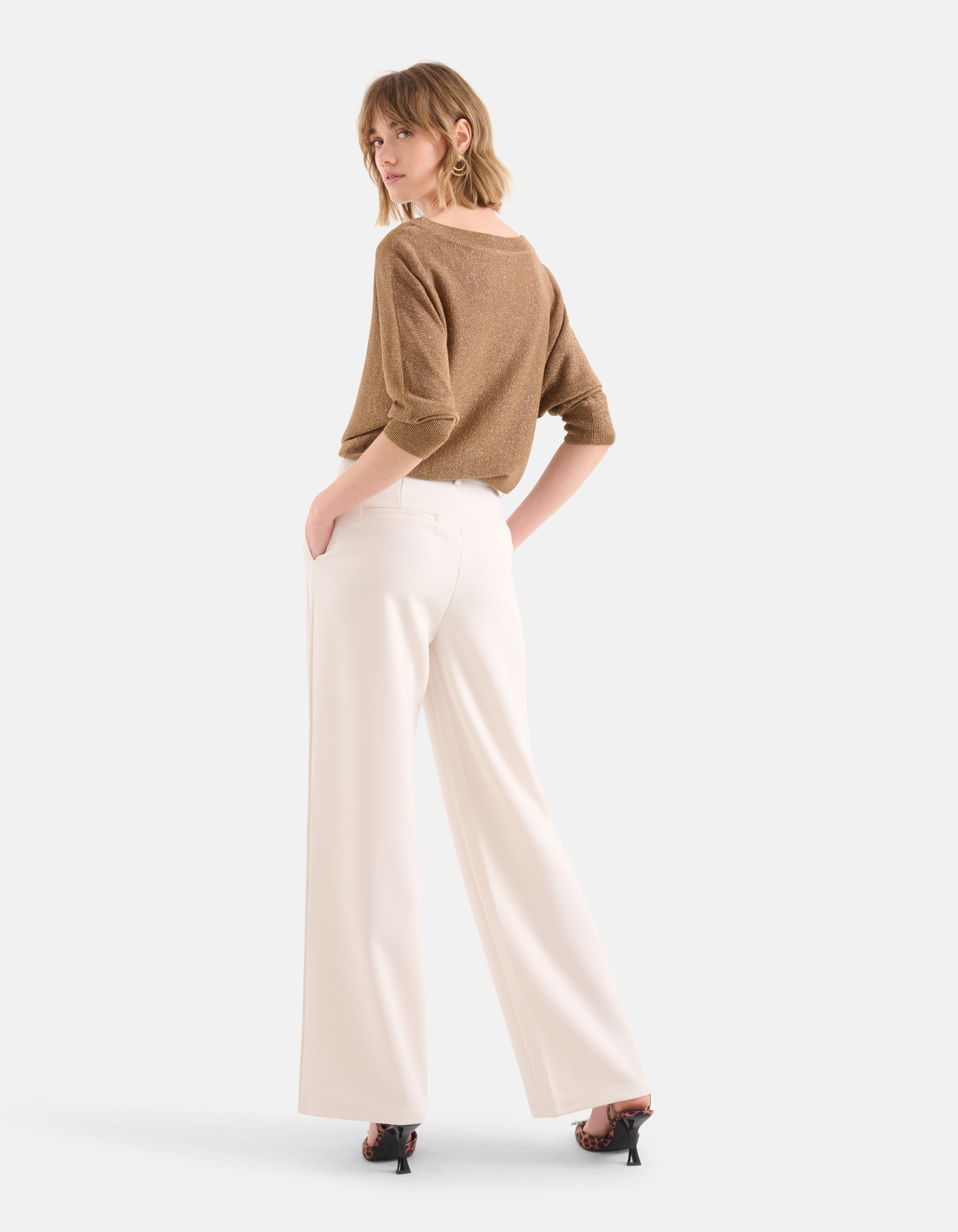 Wide Leg Stripe Pantalon Wit SHOEBY WOMEN