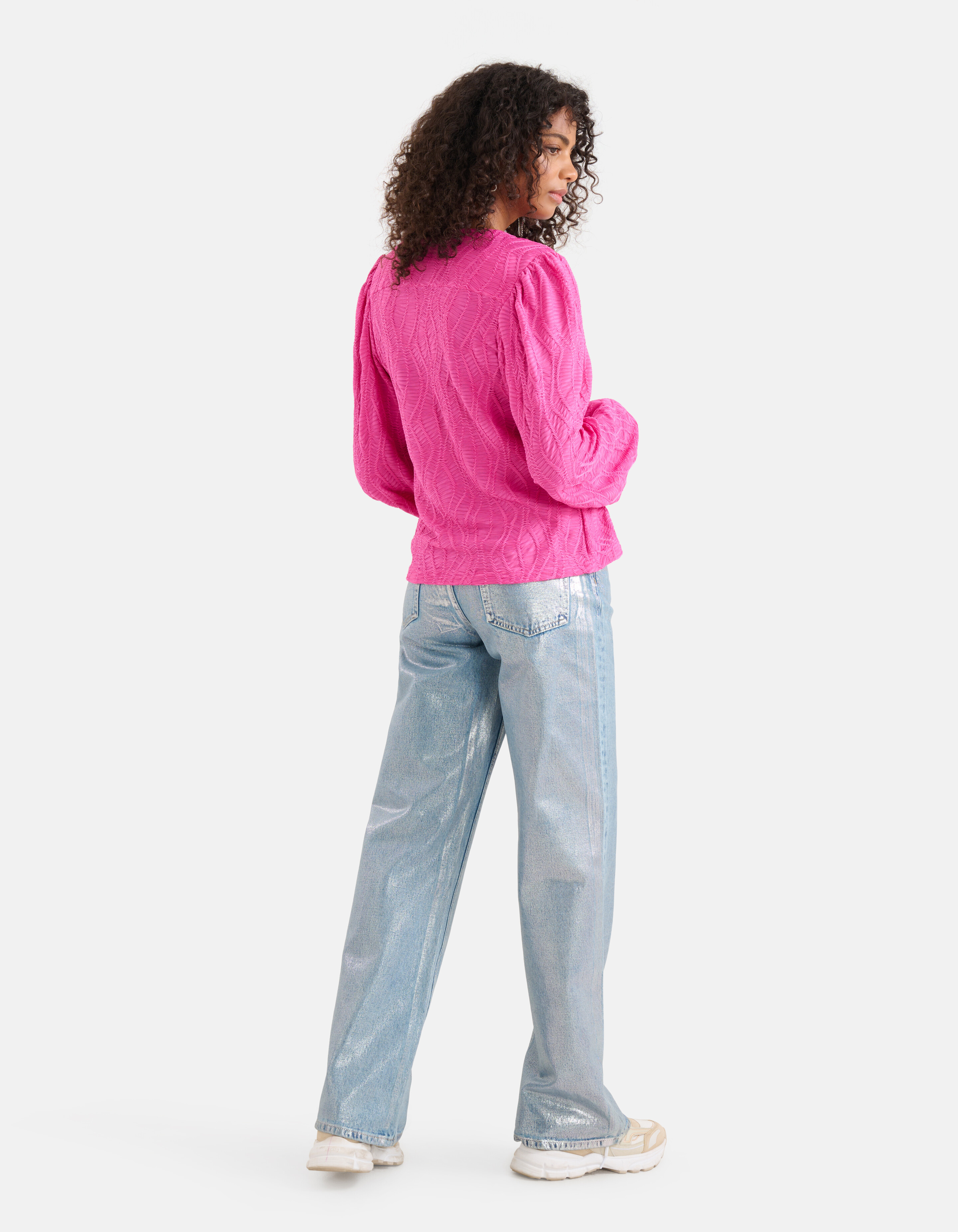 Structuur V-hals Top Roze SHOEBY WOMEN