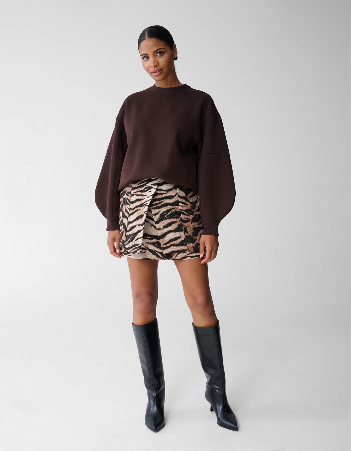 Jacquard Tiger Mini Rok Lichtbruin SHOEBY WOMEN