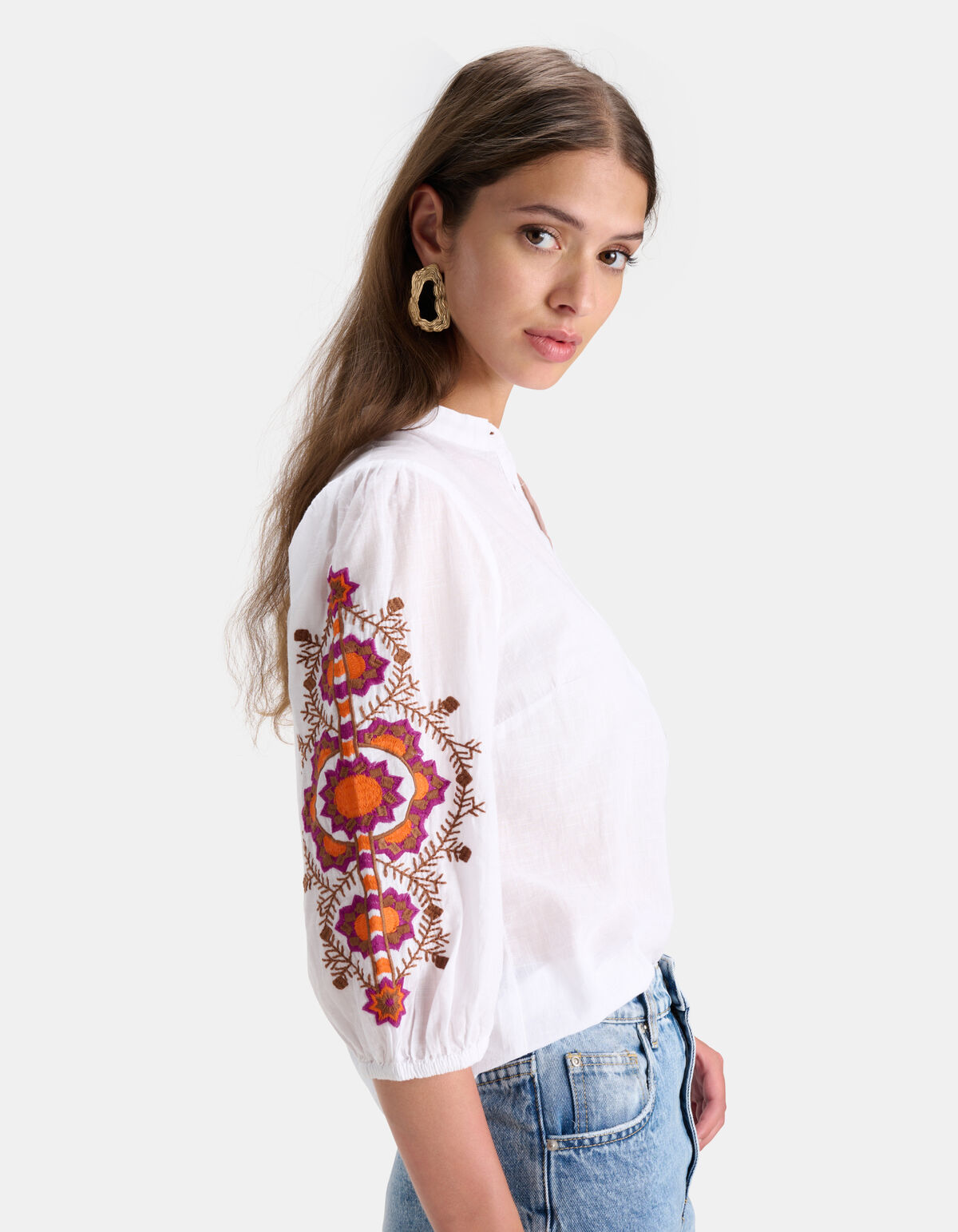 Coco Sleeve Blouse Wit/Paars SHOEBY WOMEN