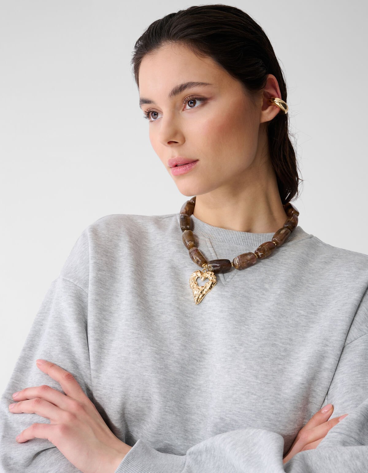 Square Beaded Heart Ketting Bruin SHOEBY ACCESSOIRES